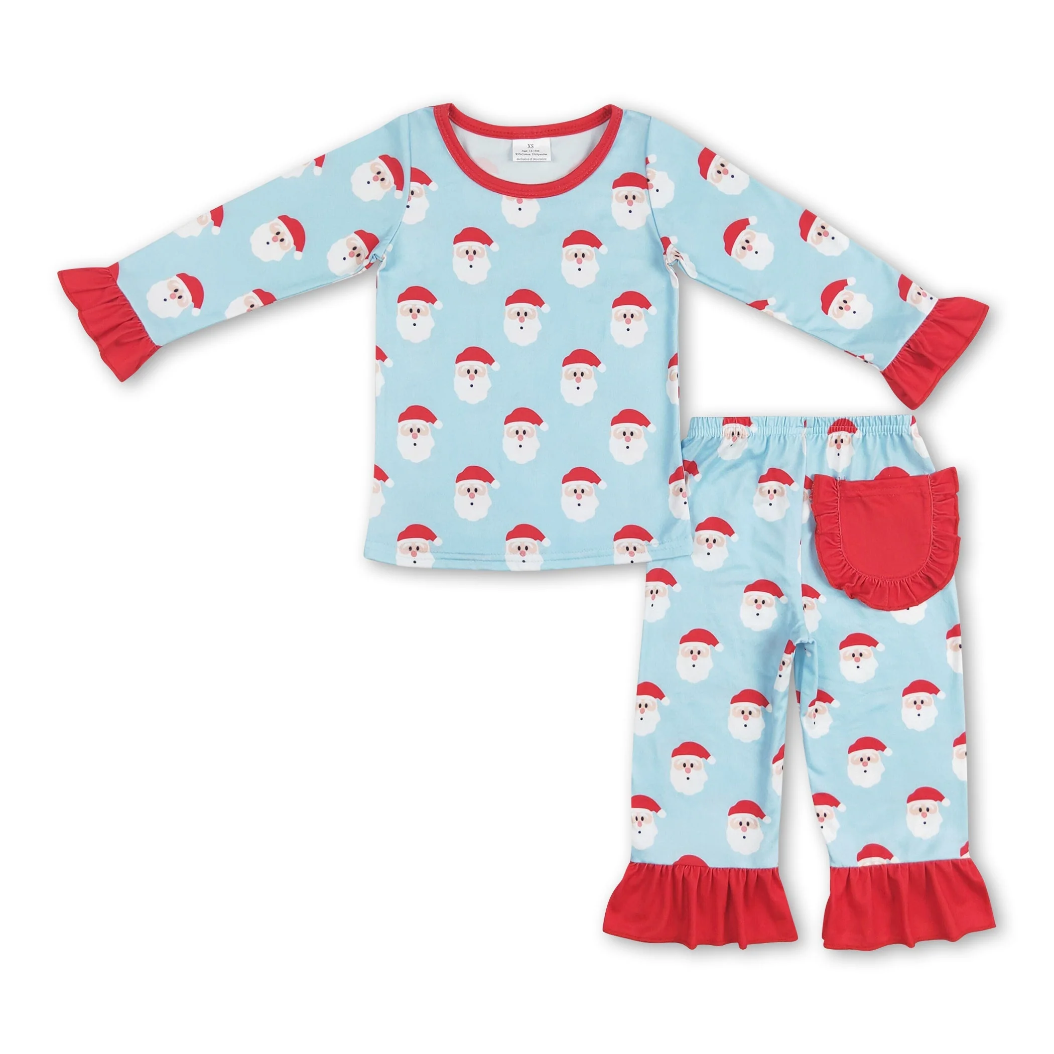 Light blue santa pockets baby girls Christmas pajamas - Image 2