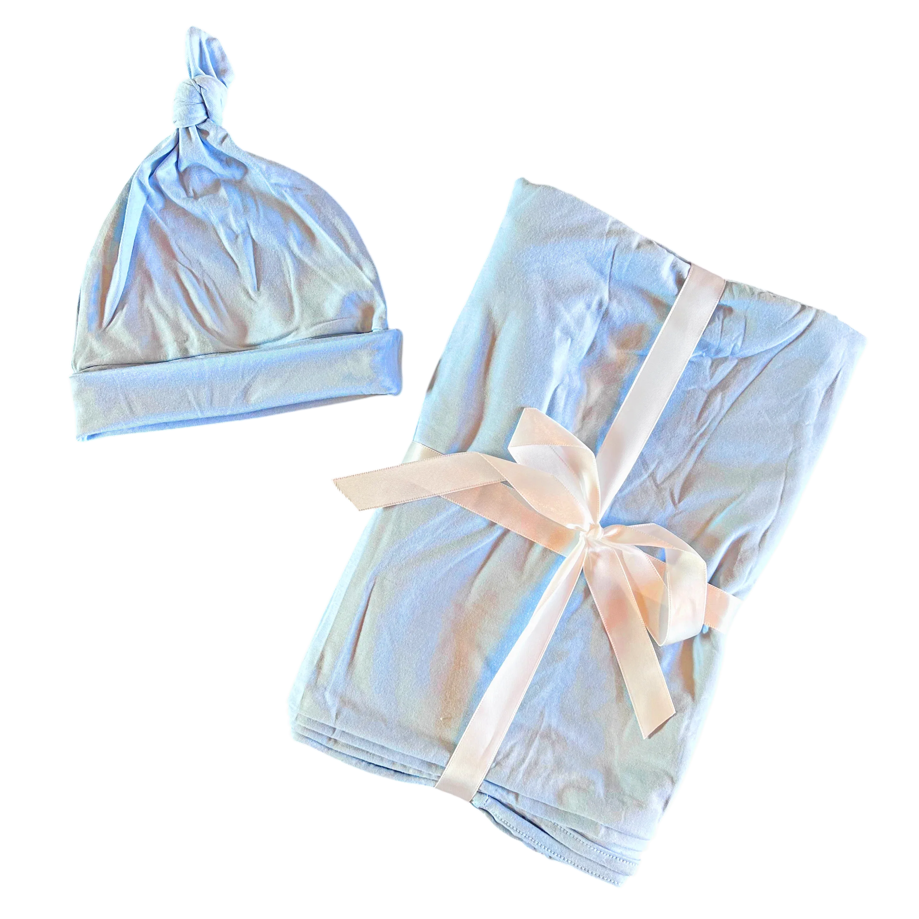 Light Blue Swaddle + Hat Set - Image 2
