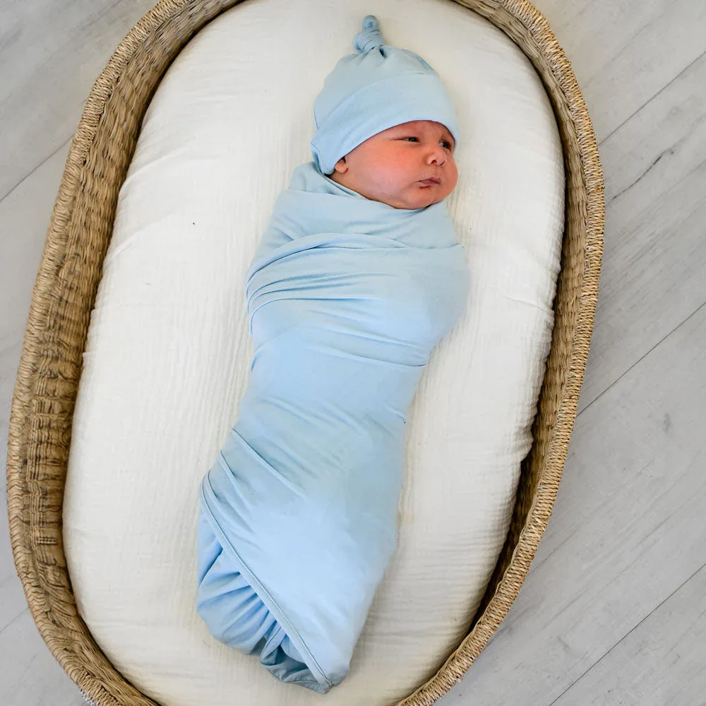 Light Blue Swaddle + Hat Set - Image 3