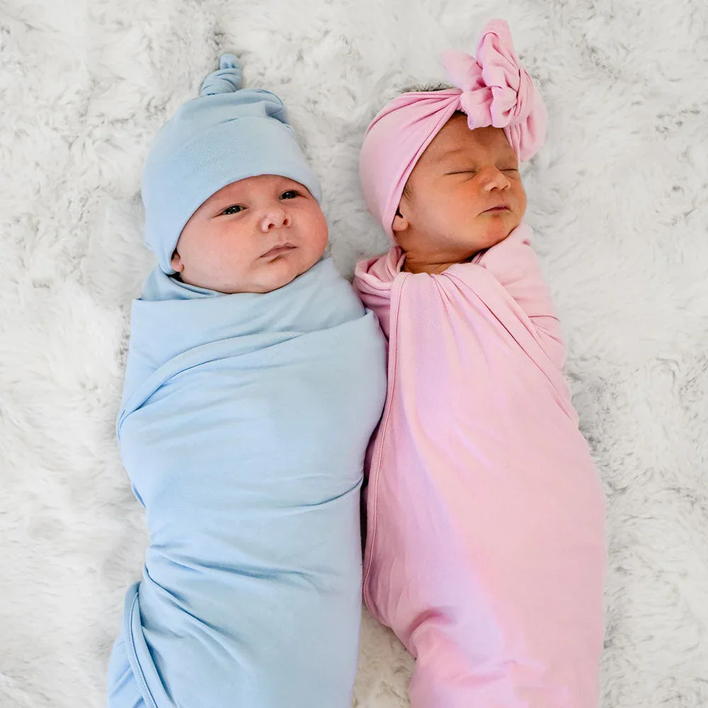 Light Blue Swaddle + Hat Set - Image 4