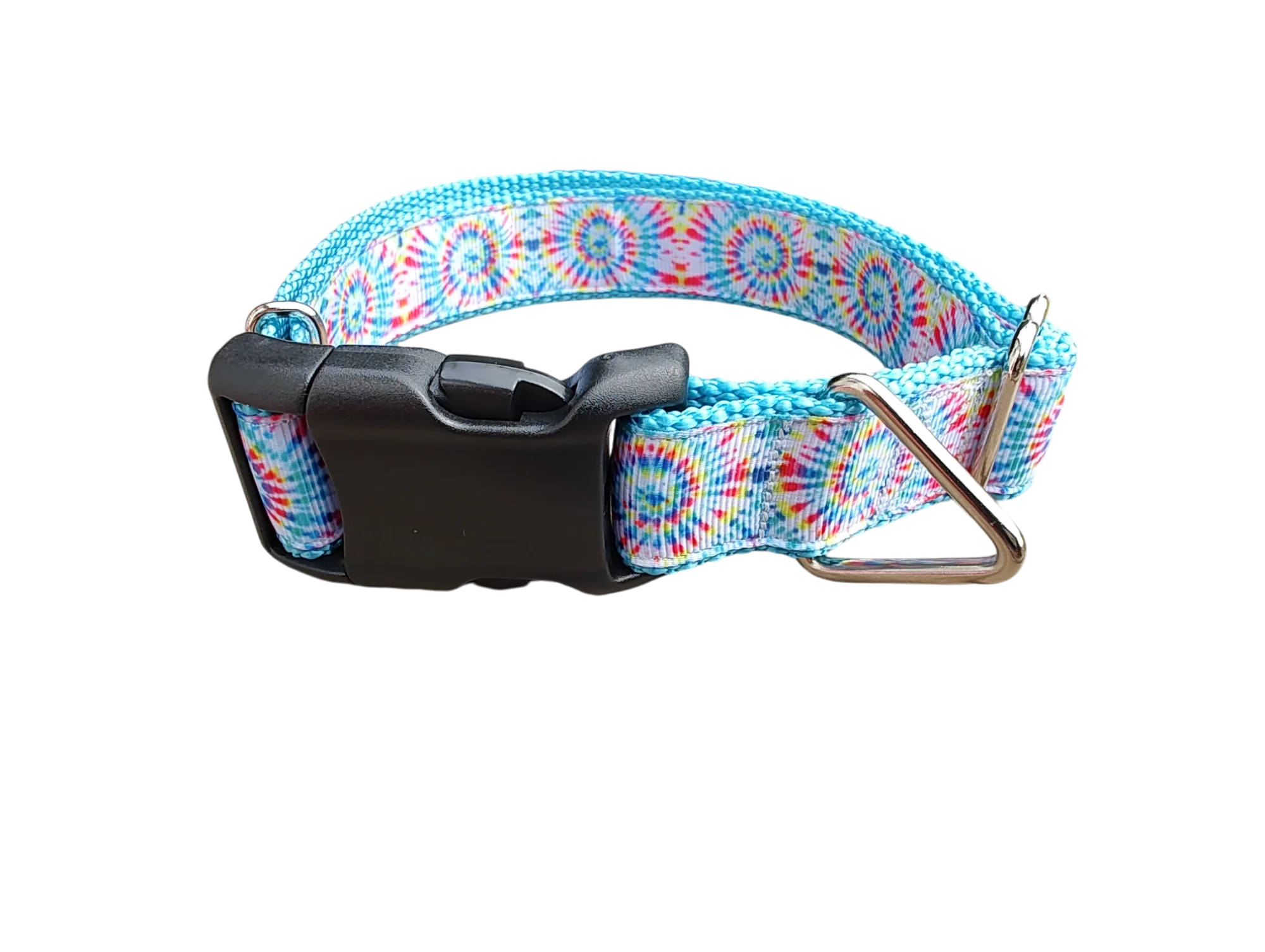 Light Rainbow Tie Dye Nylon Dog Collar - Image 2