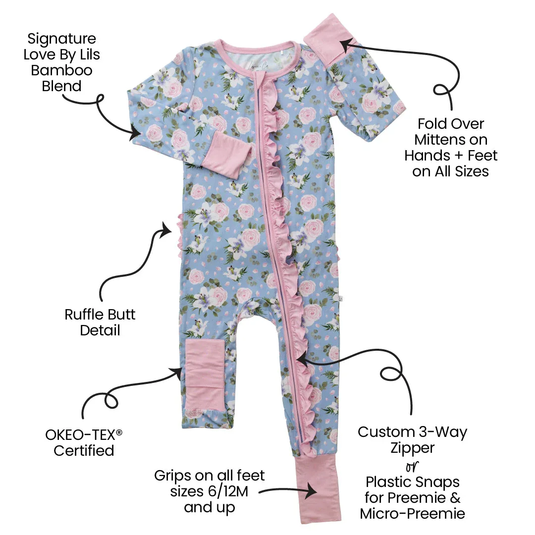 Lillian Floral Bamboo Ruffle Convertible Footie - Image 2