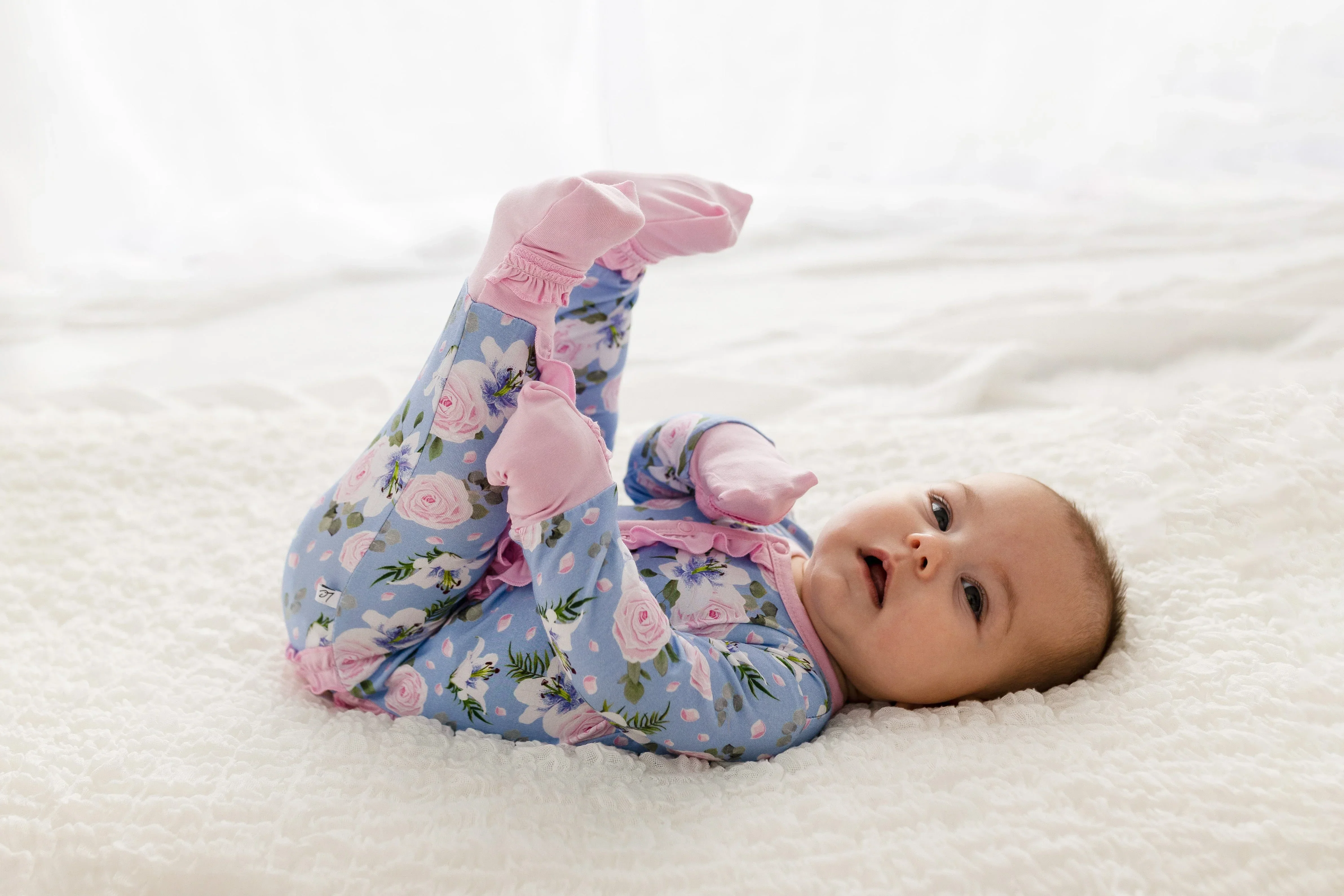 Lillian Floral Bamboo Ruffle Convertible Footie - Image 4