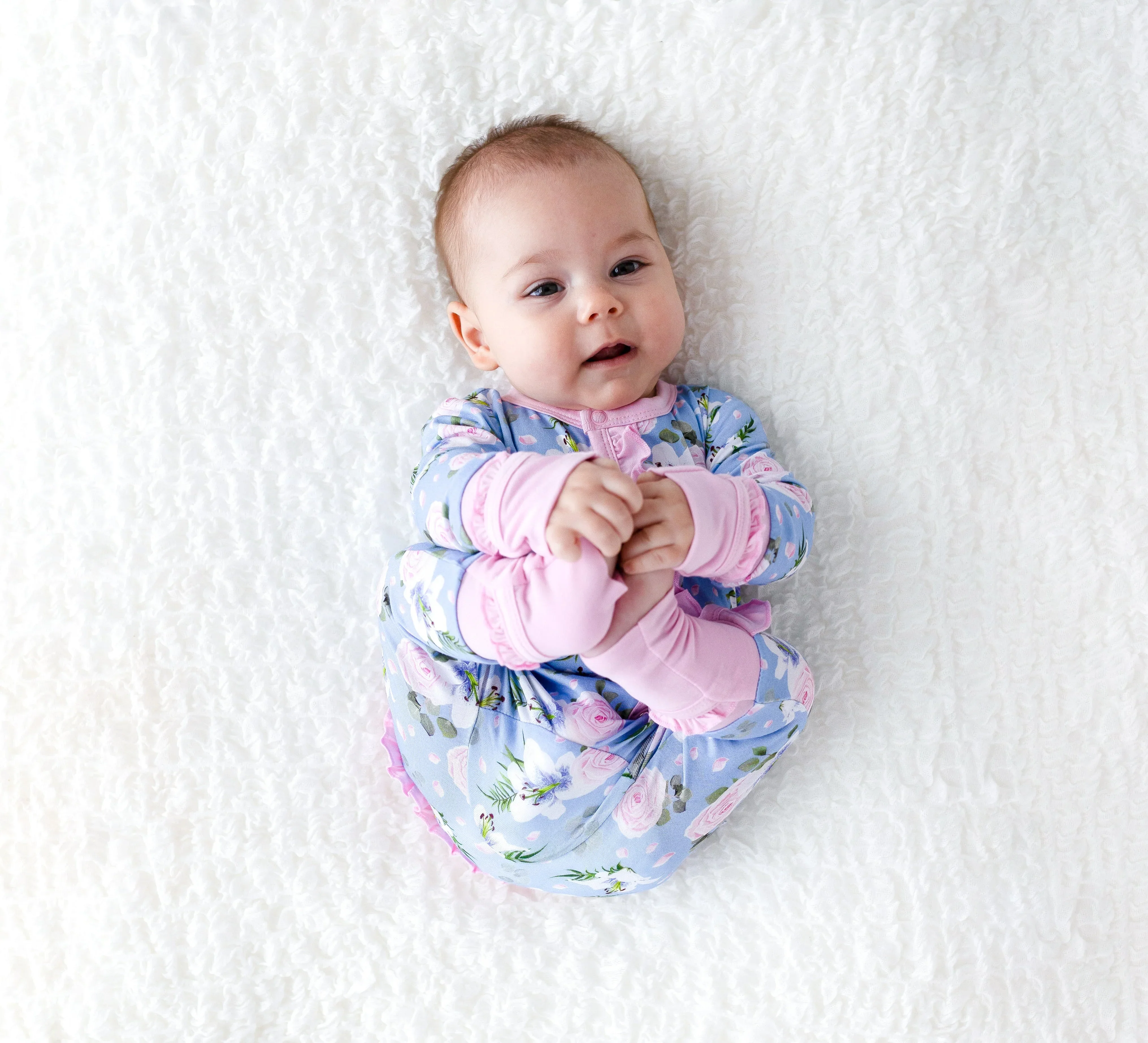Lillian Floral Bamboo Ruffle Convertible Footie - Image 9