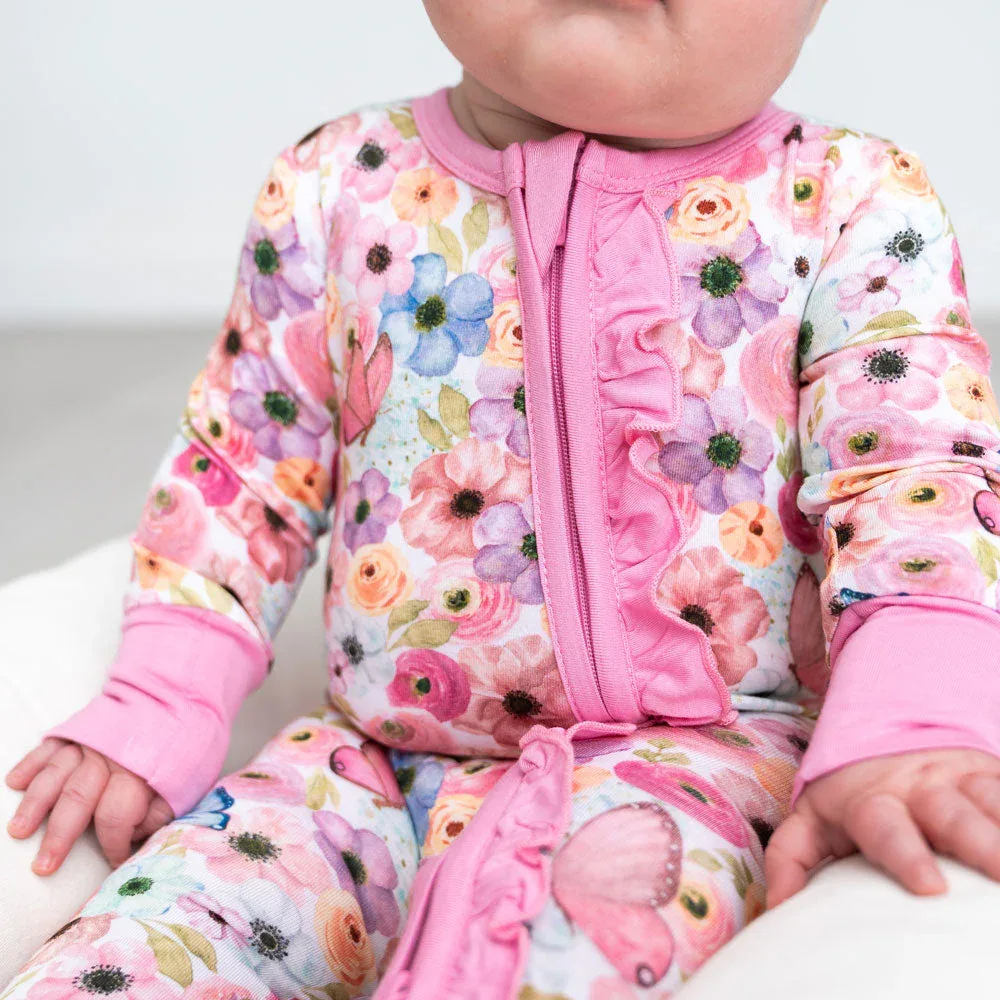 Lillian's Garden Butterflies Bamboo Ruffle Convertible Footie - Image 2