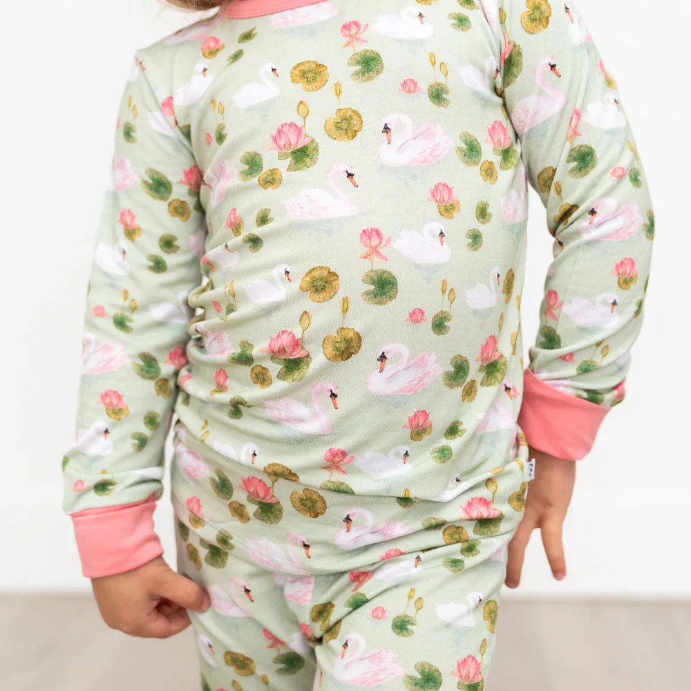 Lillian's Garden Swans Bamboo 2-Piece Long Sleeve Set - Image 2