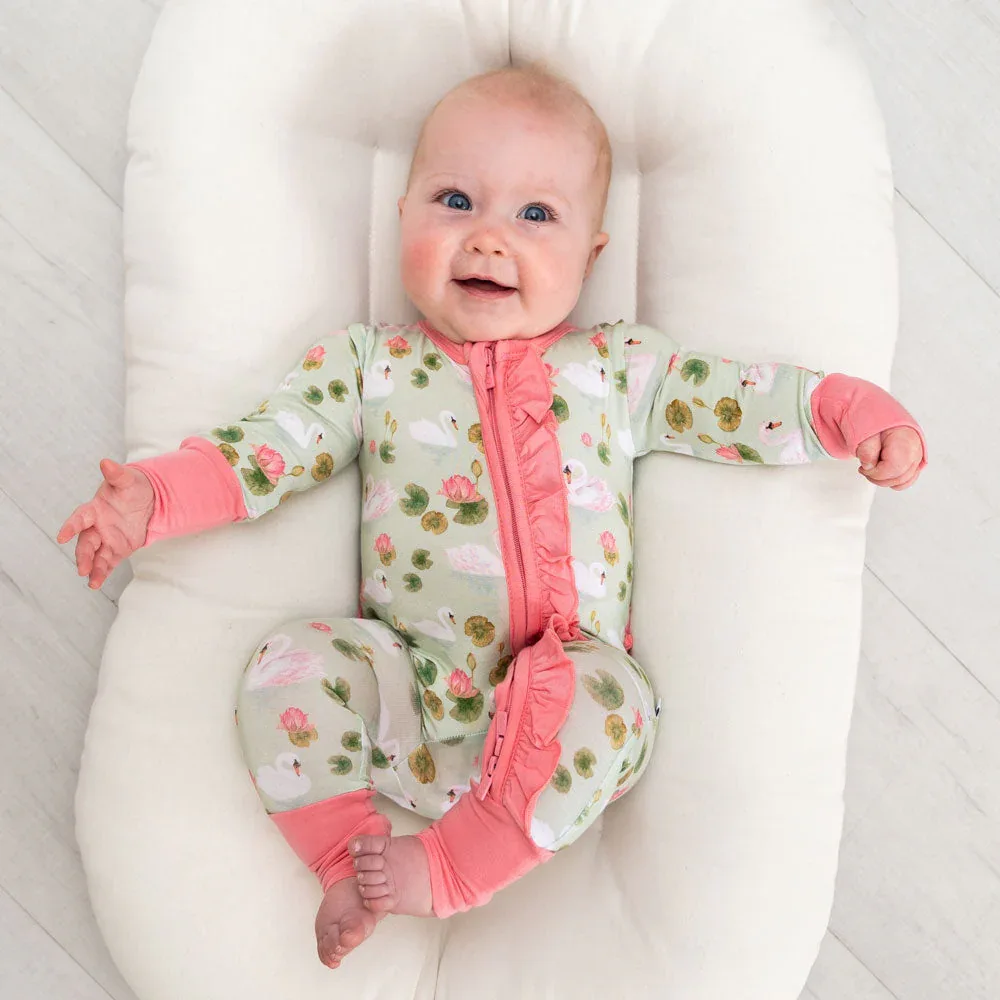 Lillian's Garden Swans Bamboo Ruffle Convertible Footie - Image 2