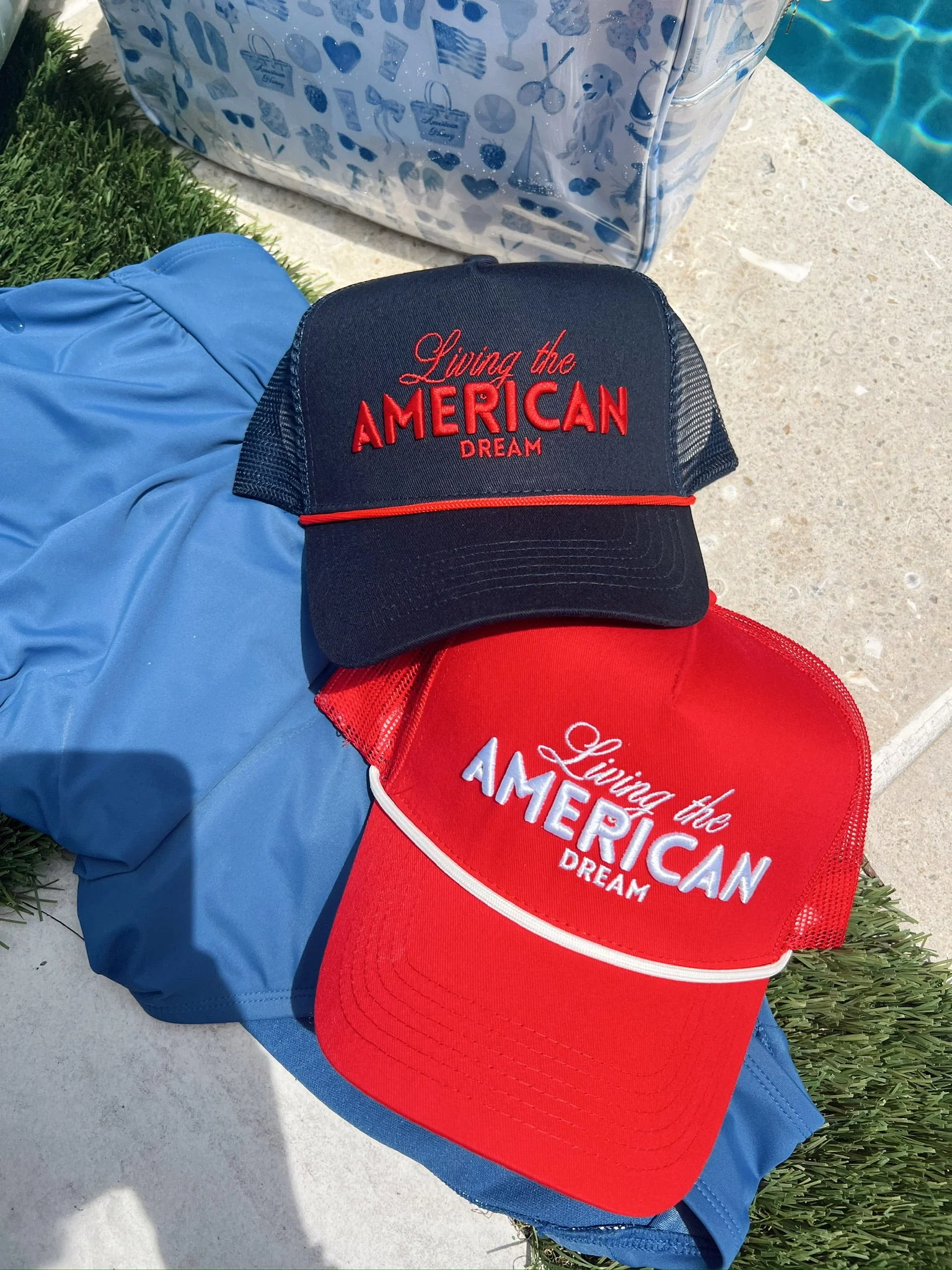 Living the American Dream - Red and Navy Vintage Trucker Hat - Image 3
