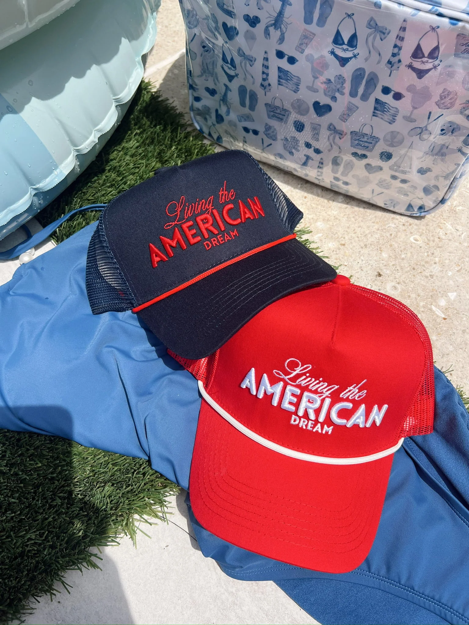 Living the American Dream - Red and Navy Vintage Trucker Hat - Image 4