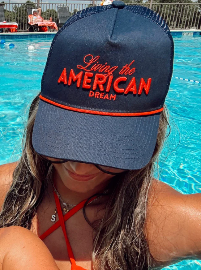 Living the American Dream - Red and Navy Vintage Trucker Hat - Image 8