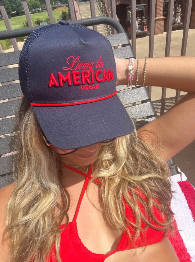 Living the American Dream - Red and Navy Vintage Trucker Hat - Image 9