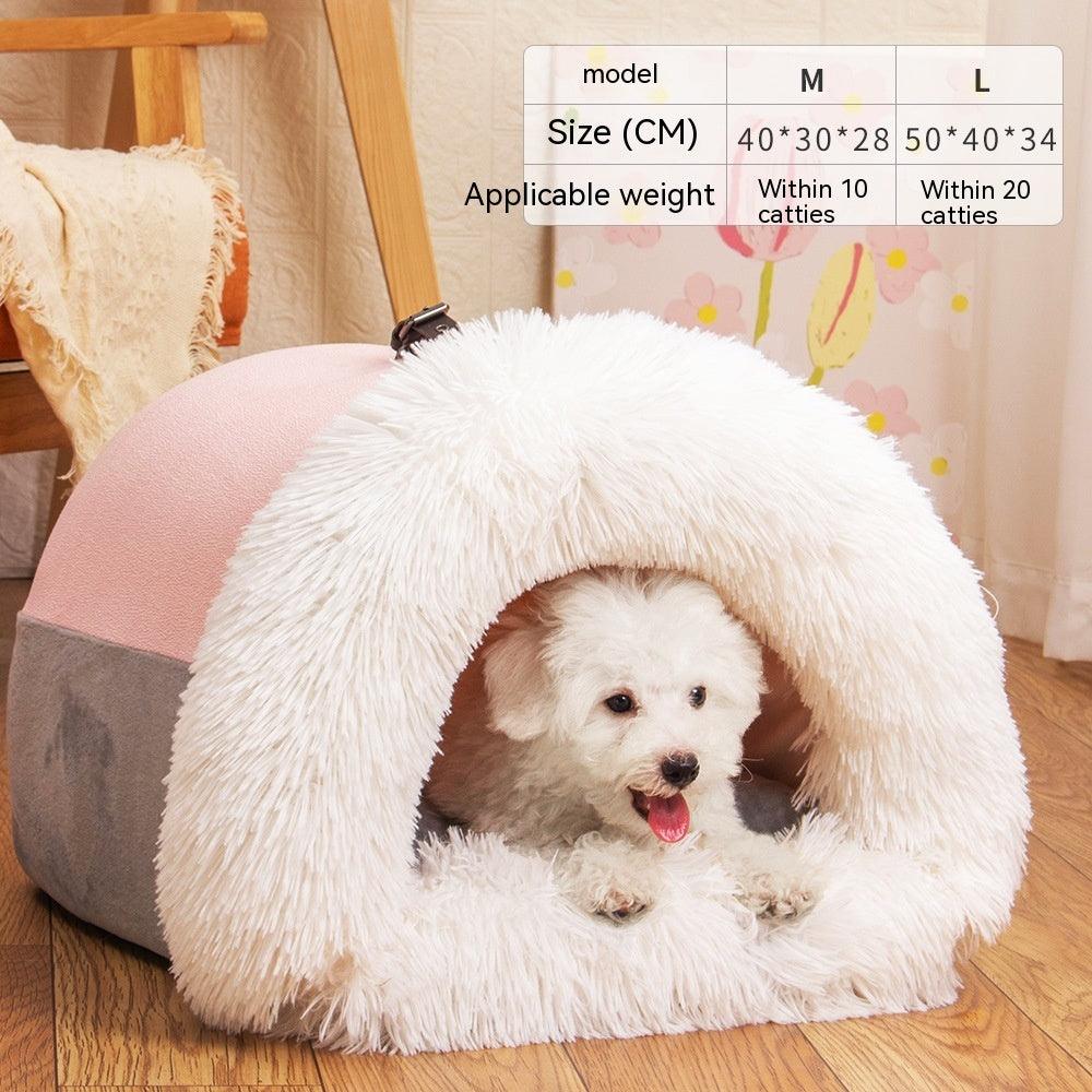 Long Fur Winter Warm Pet Cave Bed - Image 2