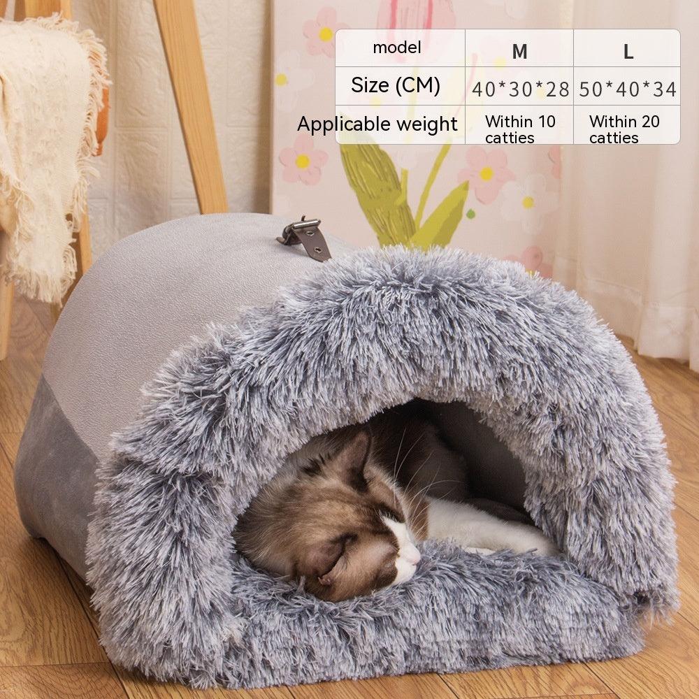Long Fur Winter Warm Pet Cave Bed - Image 3