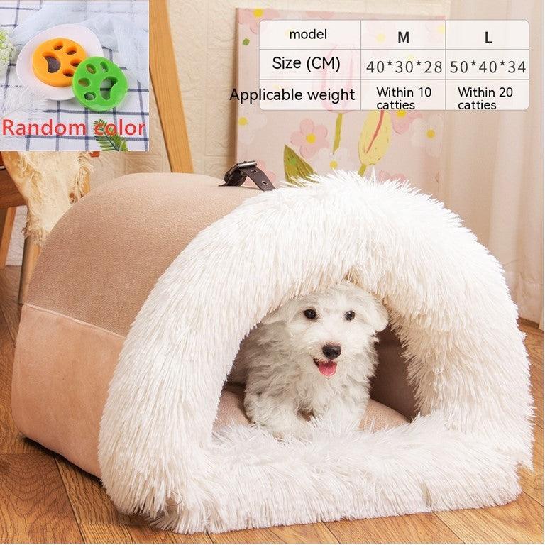 Long Fur Winter Warm Pet Cave Bed - Image 6