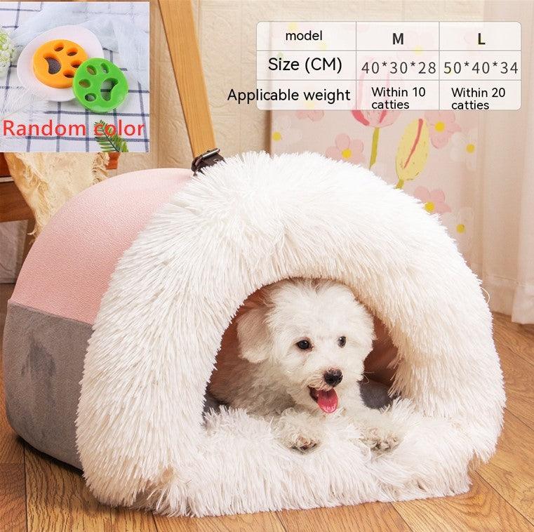 Long Fur Winter Warm Pet Cave Bed - Image 7