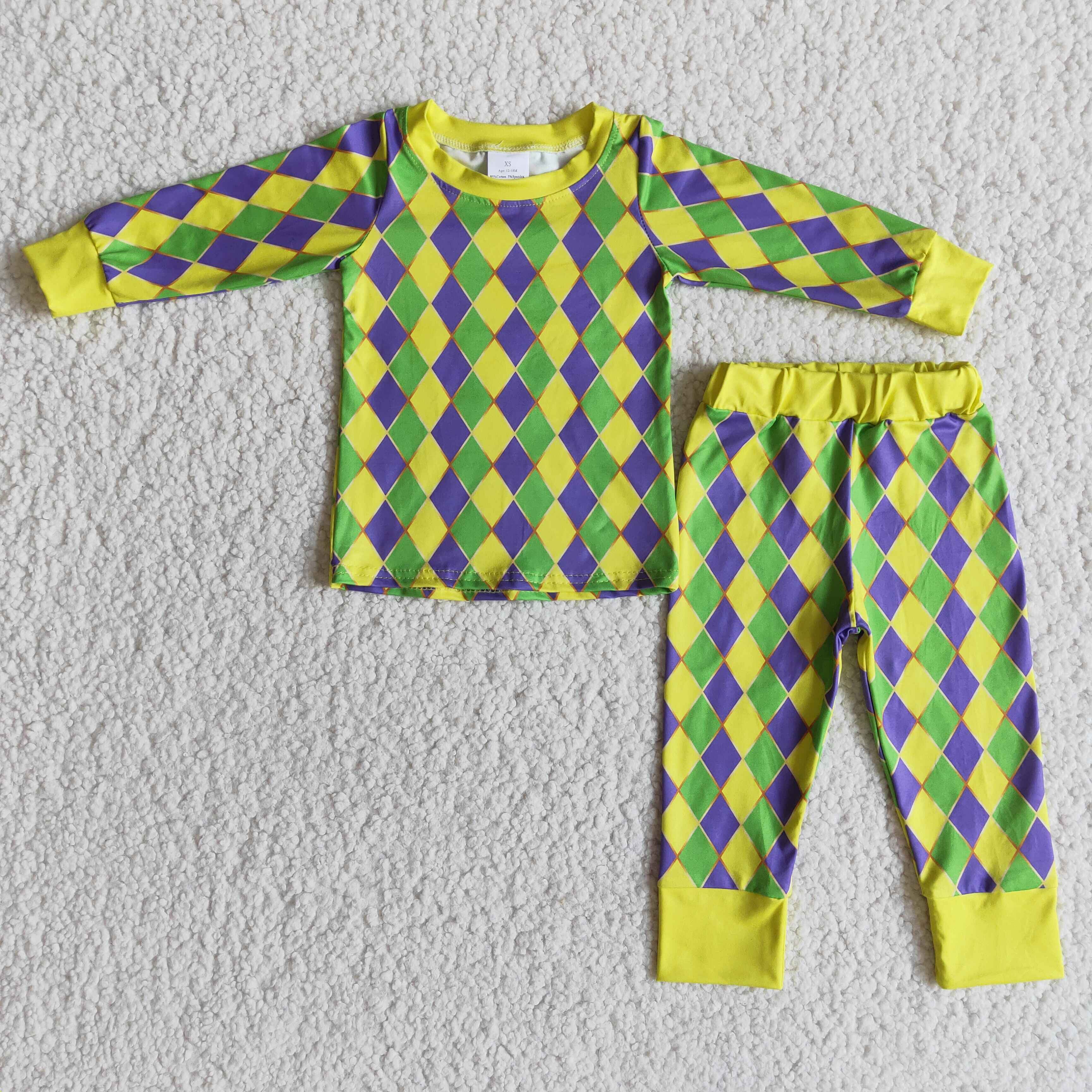 Long sleeve diamond print boy mardi gars pajamas - Image 2