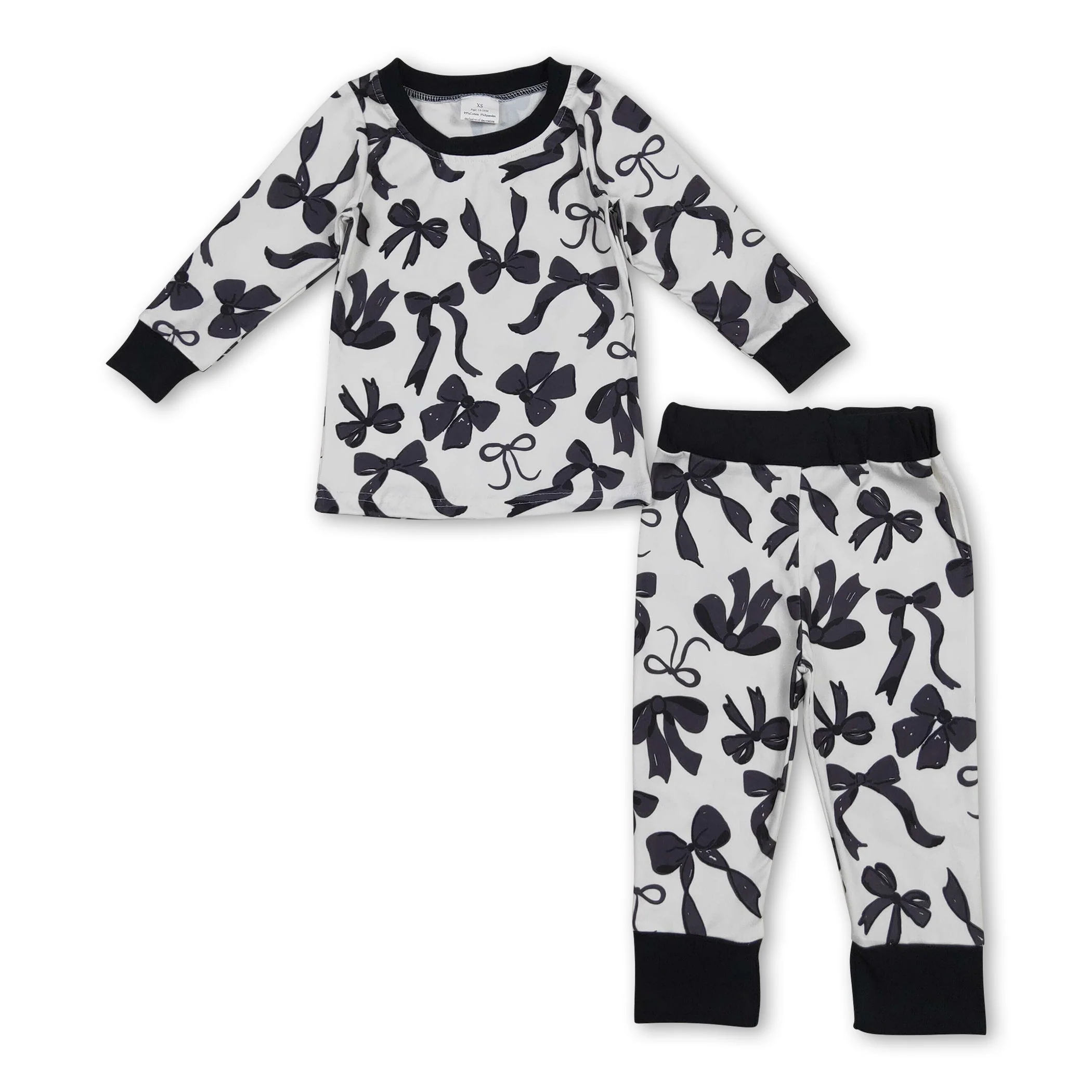 Long sleeves black bows baby girls pajamas