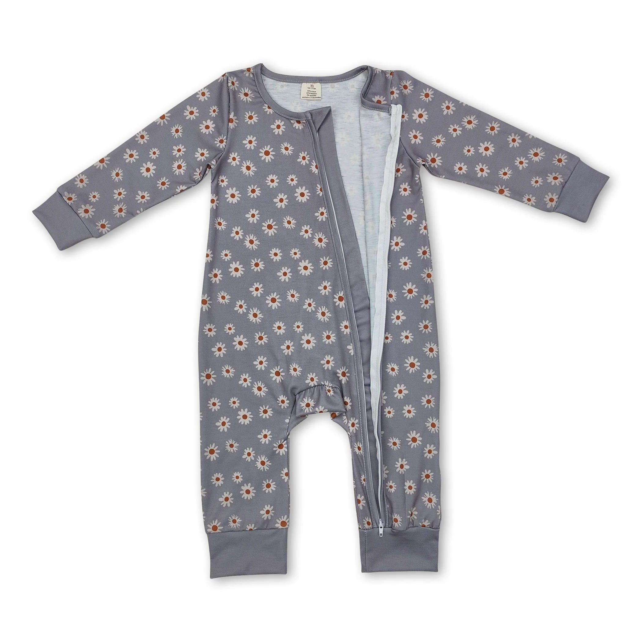 Long sleeves daisy baby girls zipper sleeper - Image 2