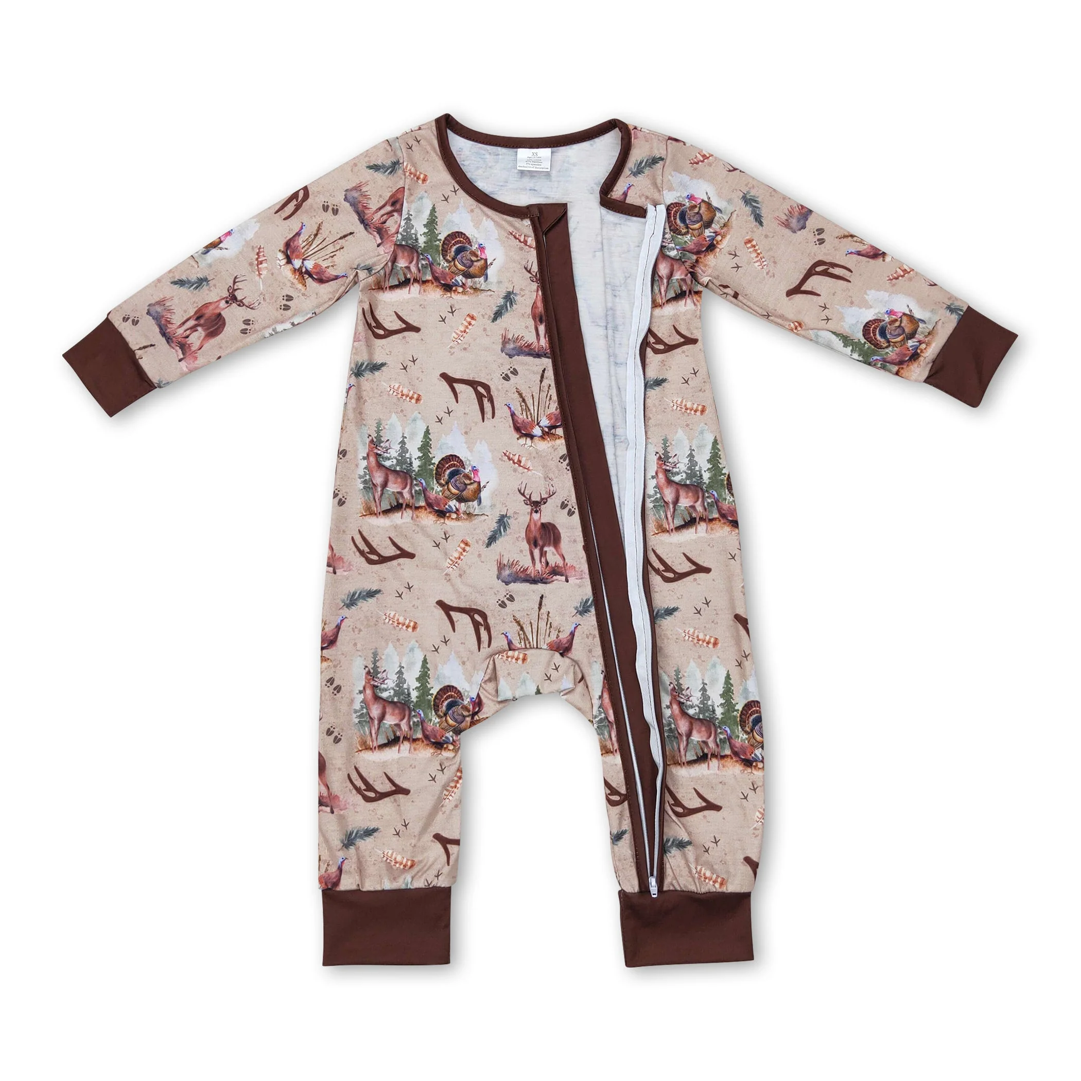 Long sleeves deer turkey baby boy zipper sleeper - Image 2