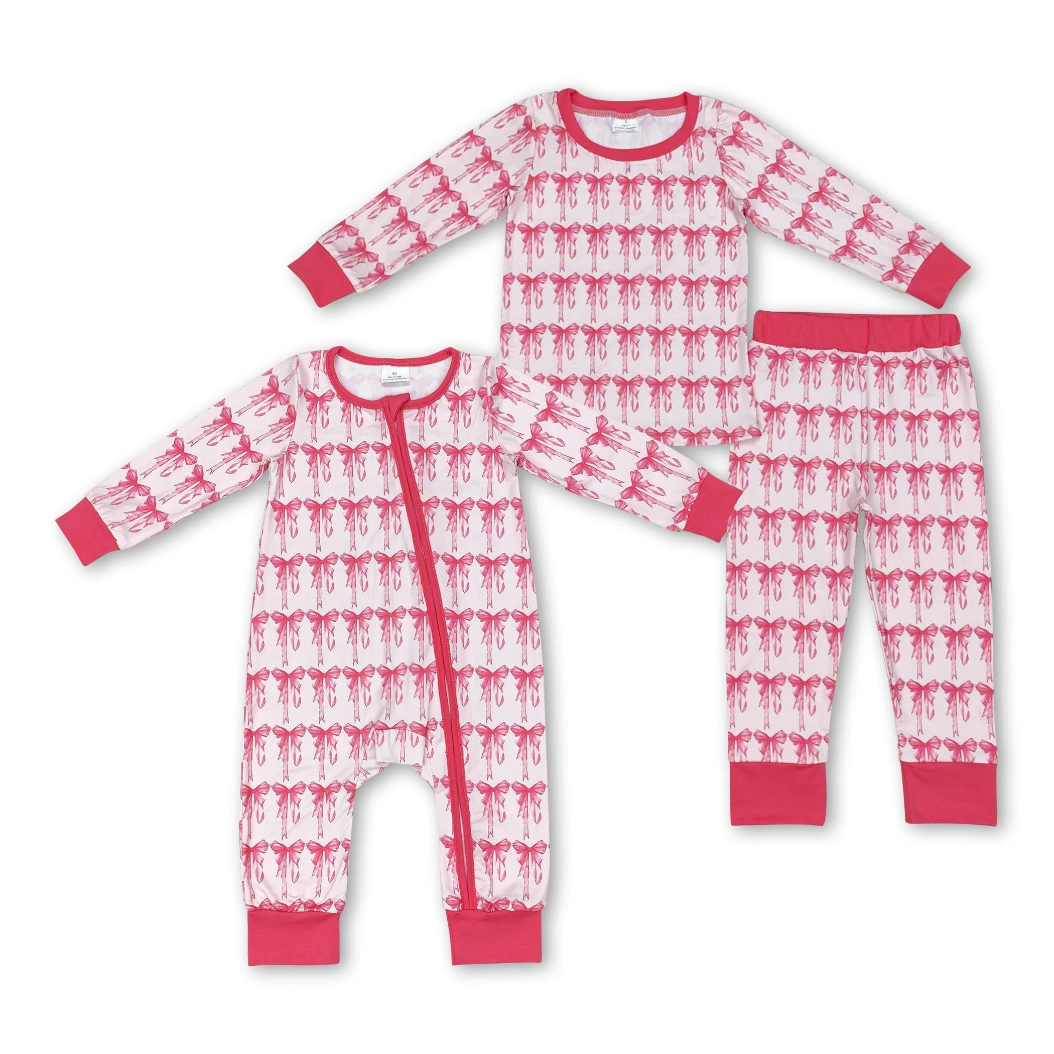 Long sleeves pink bow kids girls pajamas - Image 2
