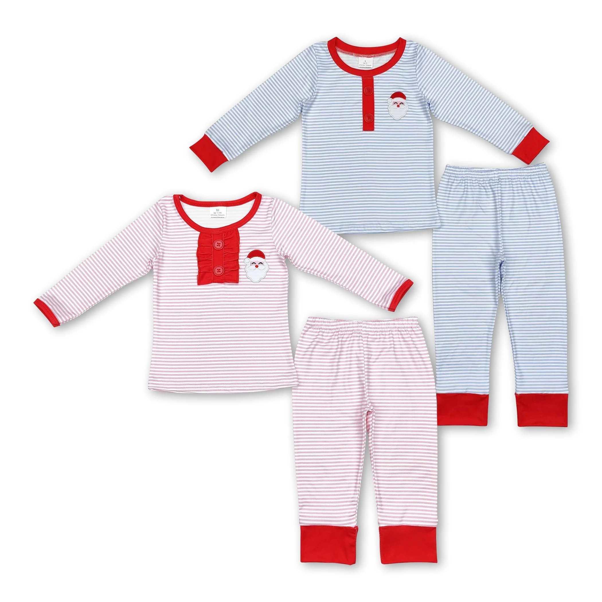 Long sleeves pink stripe santa kids girls Christmas pajamas - Image 2