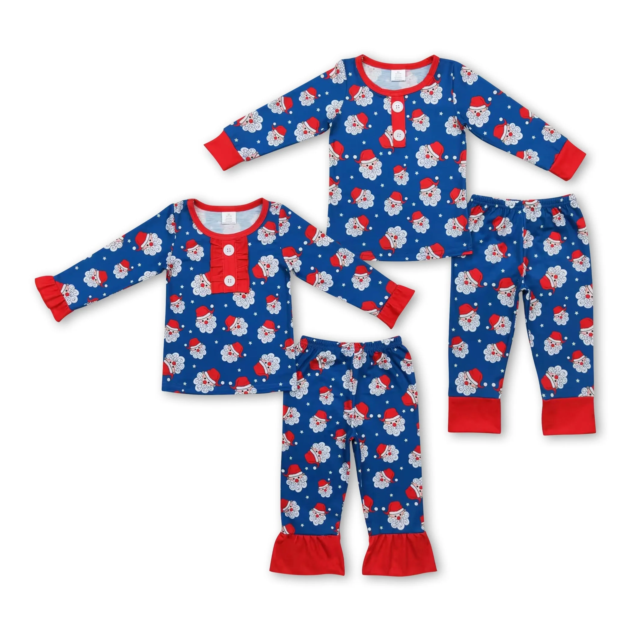 Long sleeves santa kids girls Christmas pajamas - Image 2