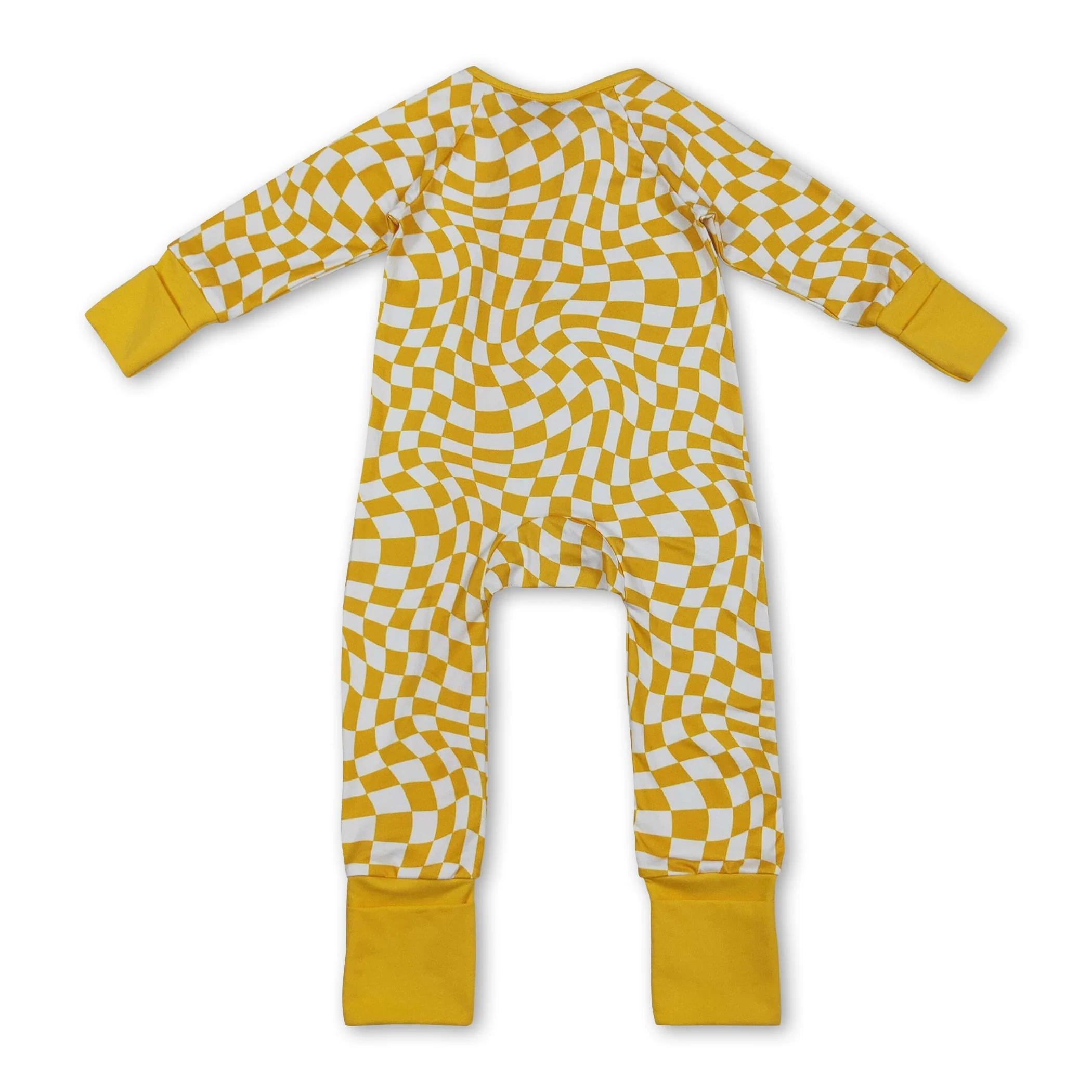 Long sleeves yellow plaid baby kids zipper sleeper - Image 2