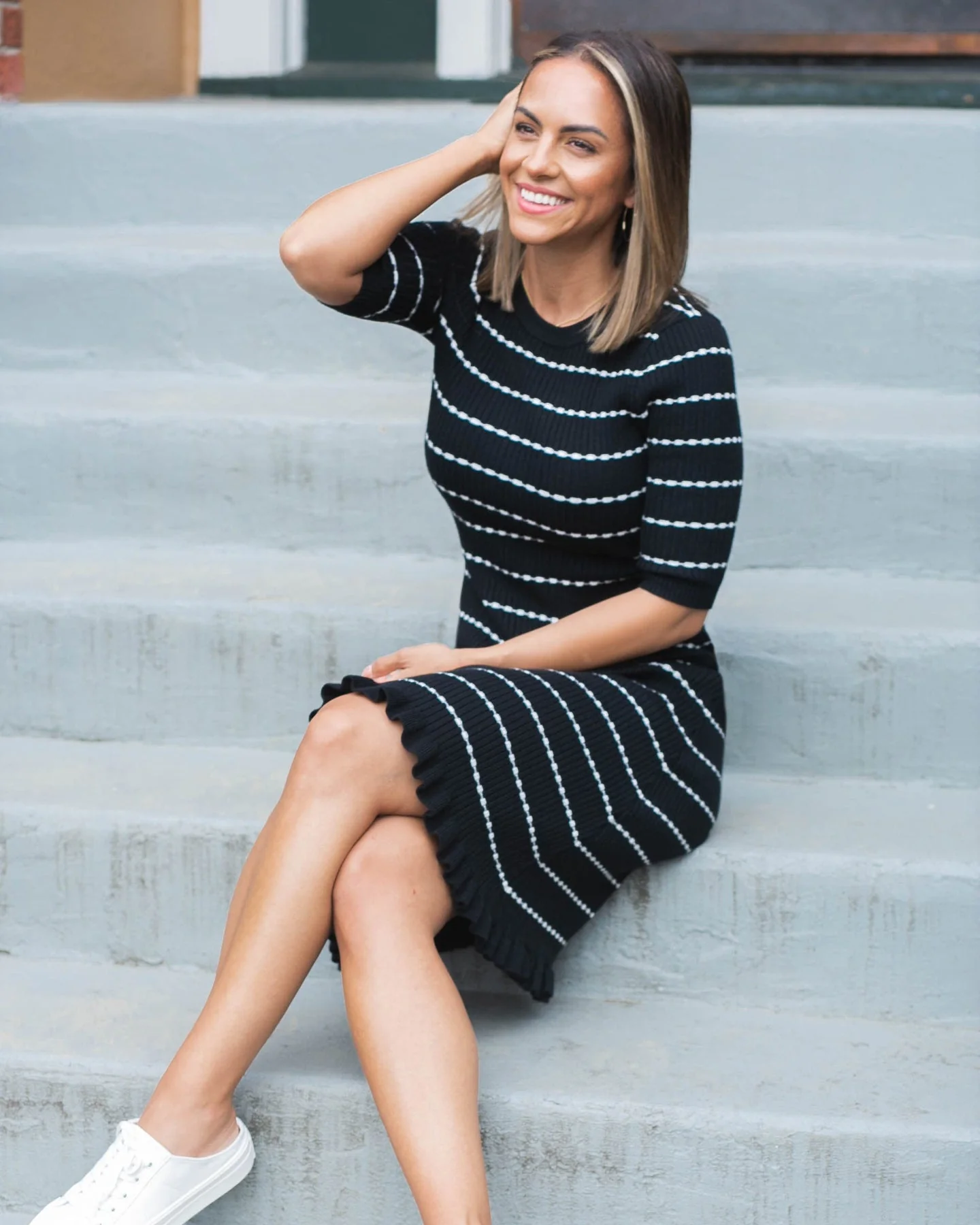 Louie Striped Knit Maternity & Nursing Dress - Image 11