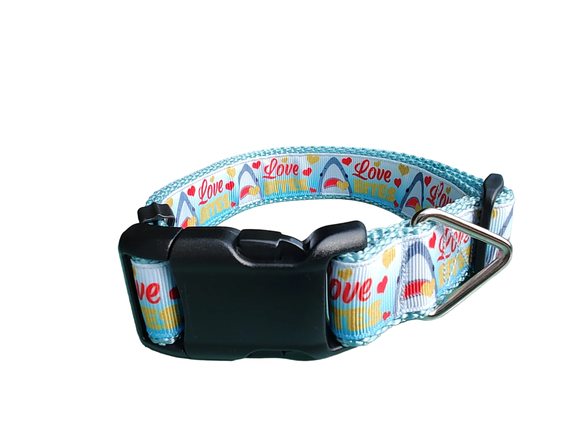 Love Bite Sharks Lt Blue Nylon Dog Collar MD, LG, XL, Leash - Image 2