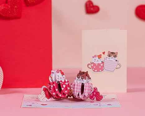 Love Cat Mugs Pop Up Card- 5" x 7" - Image 5