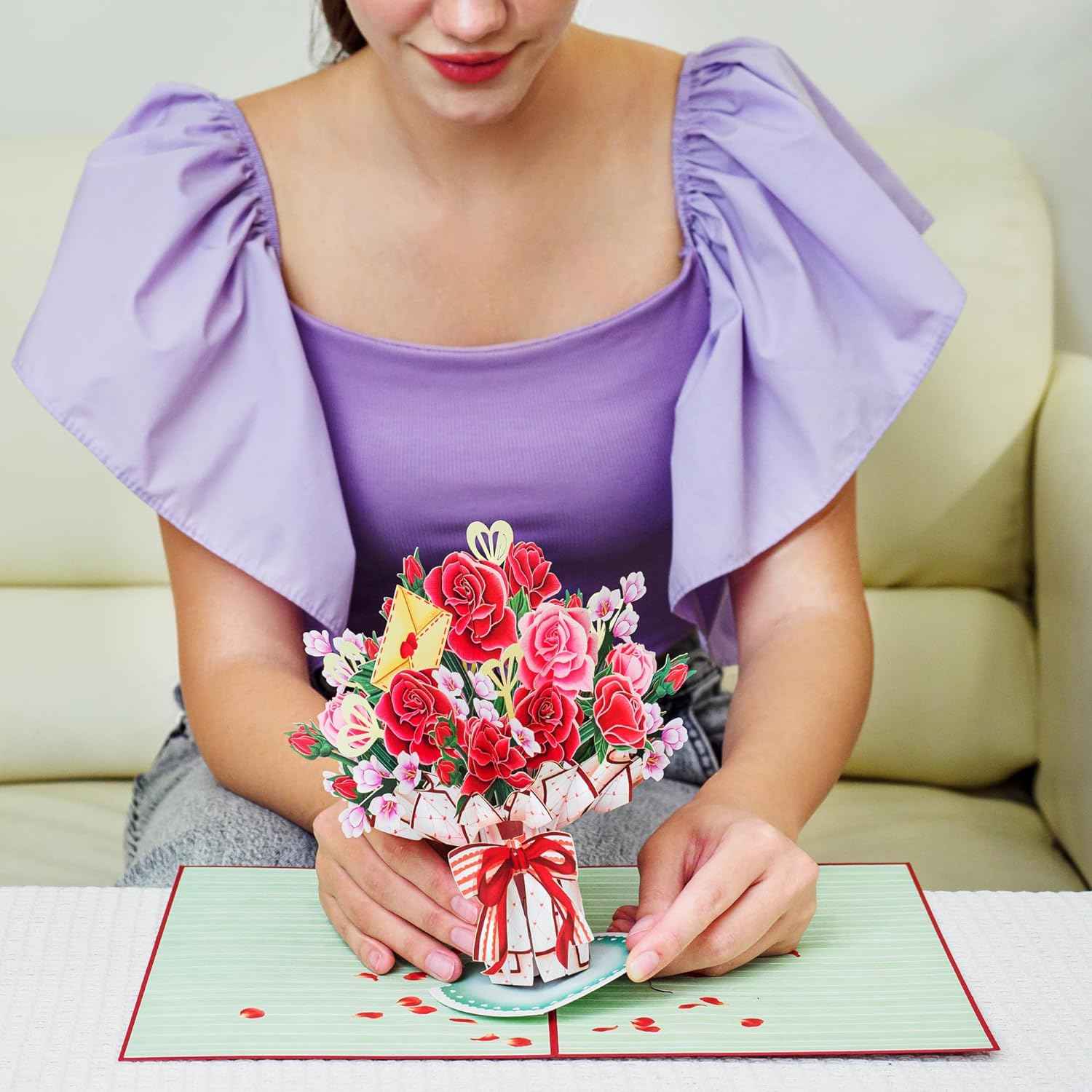 Lovely Rose Bouquet Oversized Pop Up Card with Keepsake - Image 3