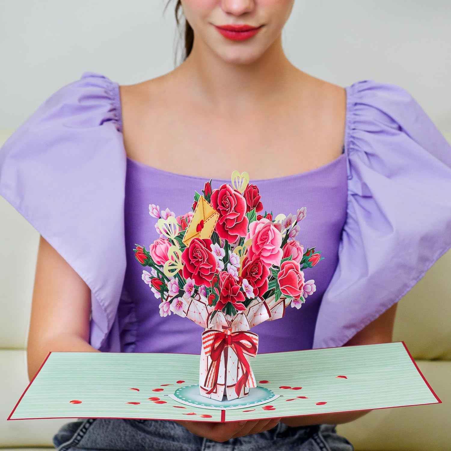 Lovely Rose Bouquet Oversized Pop Up Card with Keepsake - Image 4