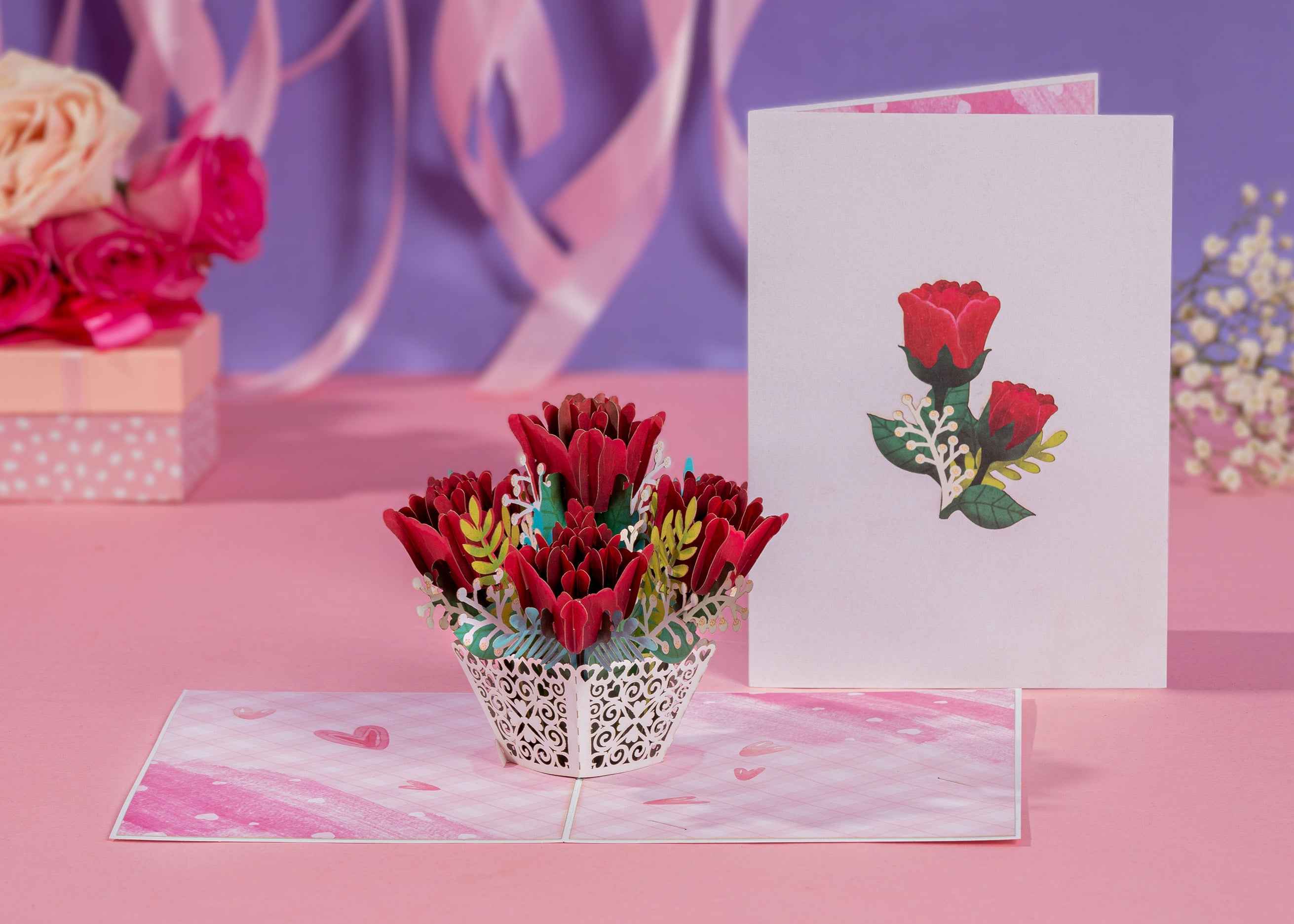 Lovely Roses Pop Up Card - 5"x7" - Image 3
