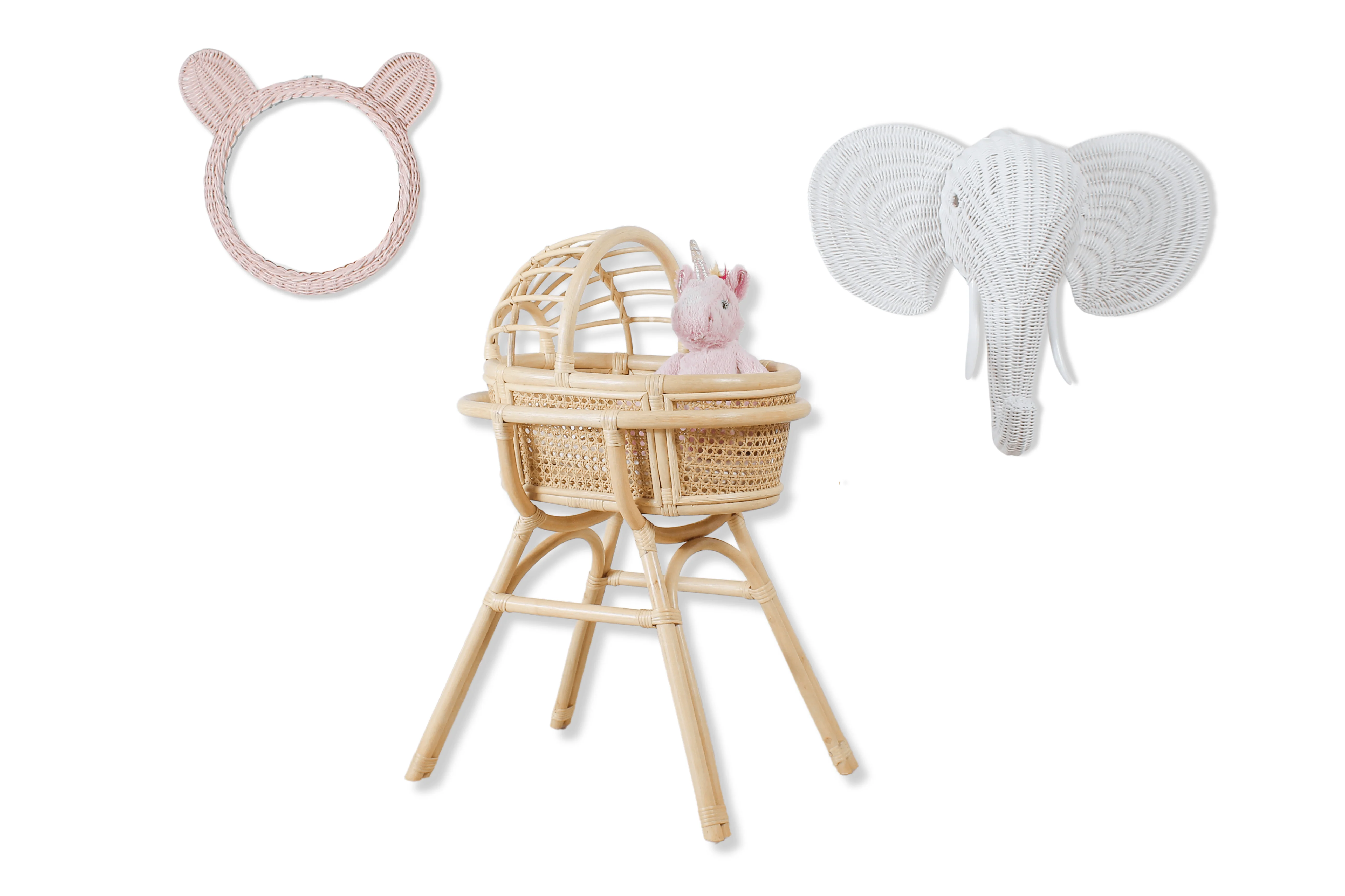 Lullaby Rattan Doll Bassinet with Stand – Handwoven Toy Cradle for Pretend Play - Image 4