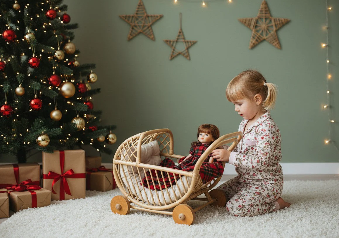 Lullaby Rattan Doll Buggy – Handcrafted Boho Stroller for Little Girls Doll Pretend Play - Image 5