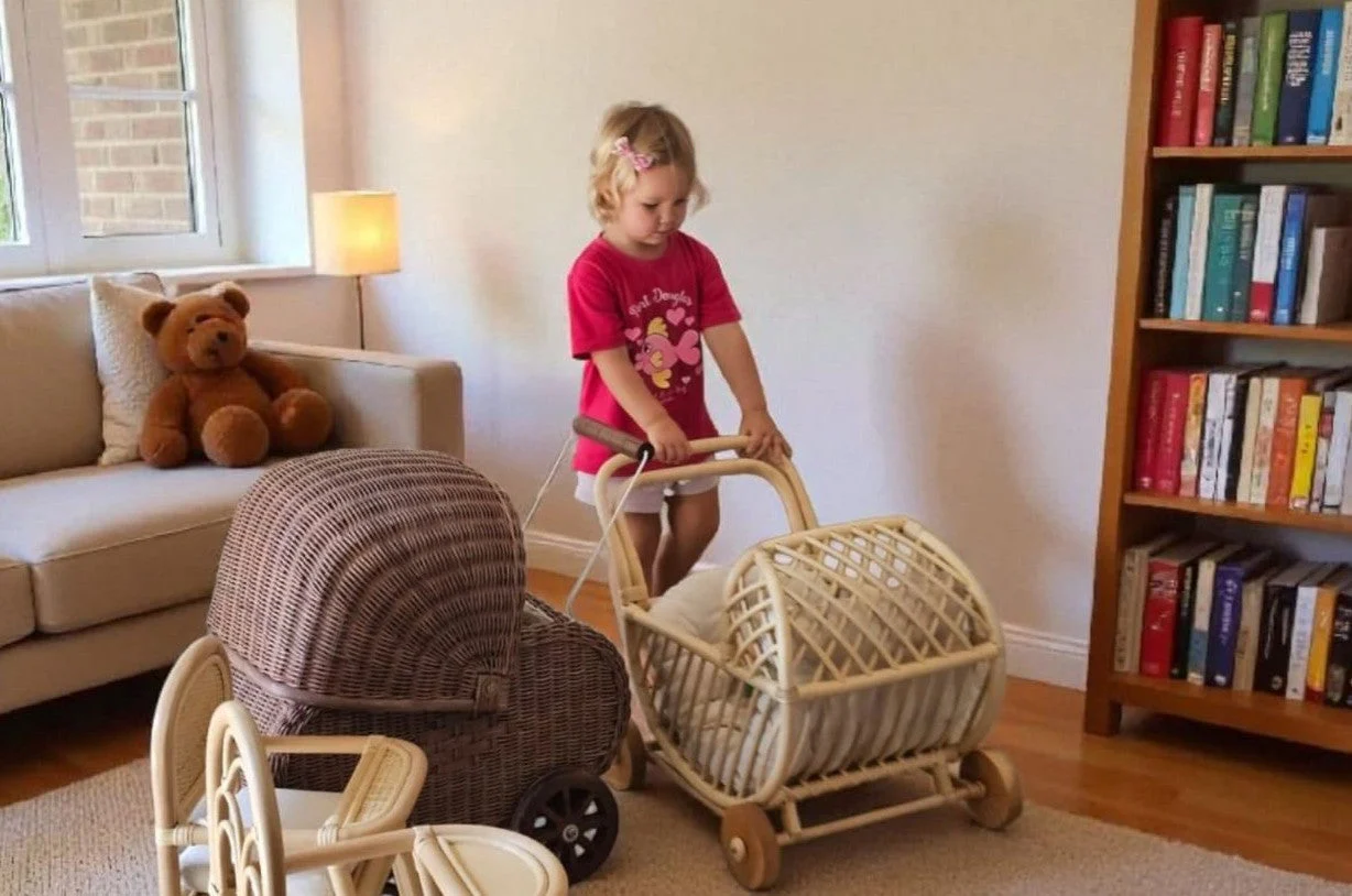 Lullaby Rattan Doll Buggy – Handcrafted Boho Stroller for Little Girls Doll Pretend Play - Image 6