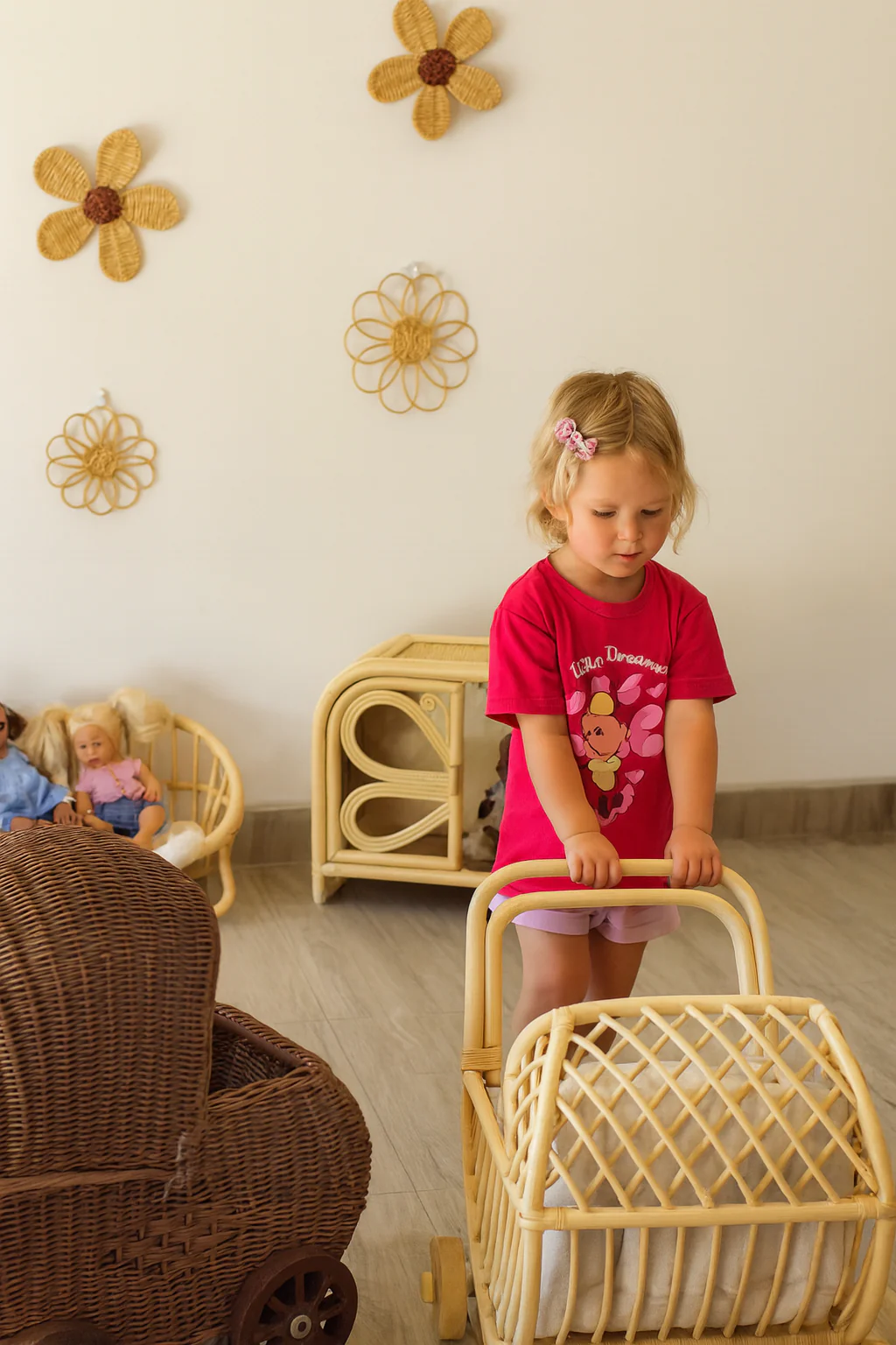 Lullaby Rattan Doll Buggy – Handcrafted Boho Stroller for Little Girls Doll Pretend Play - Image 7