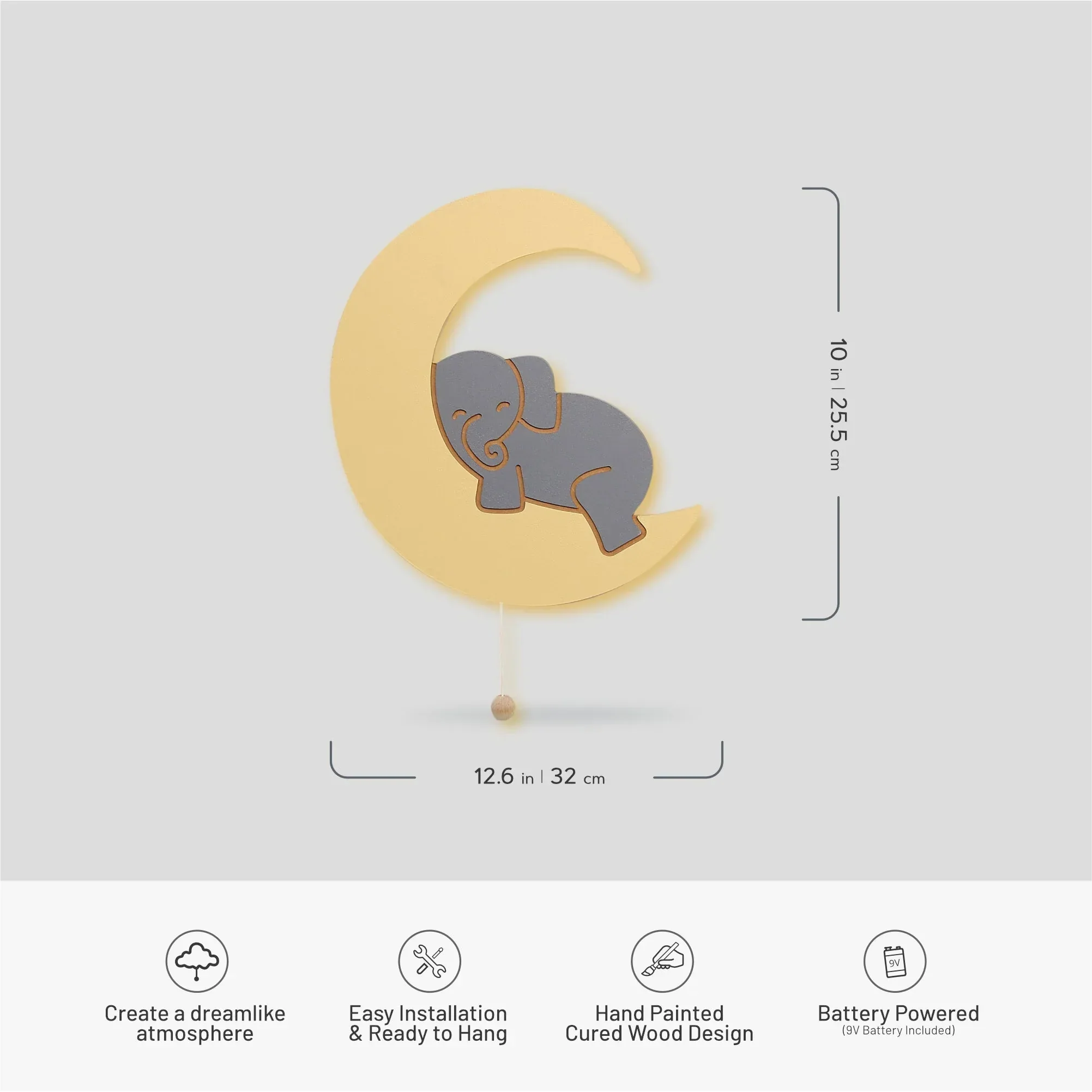 LumiDreams Wall Light - Kid's Decor Nightlight Elephant on Moon - Image 3