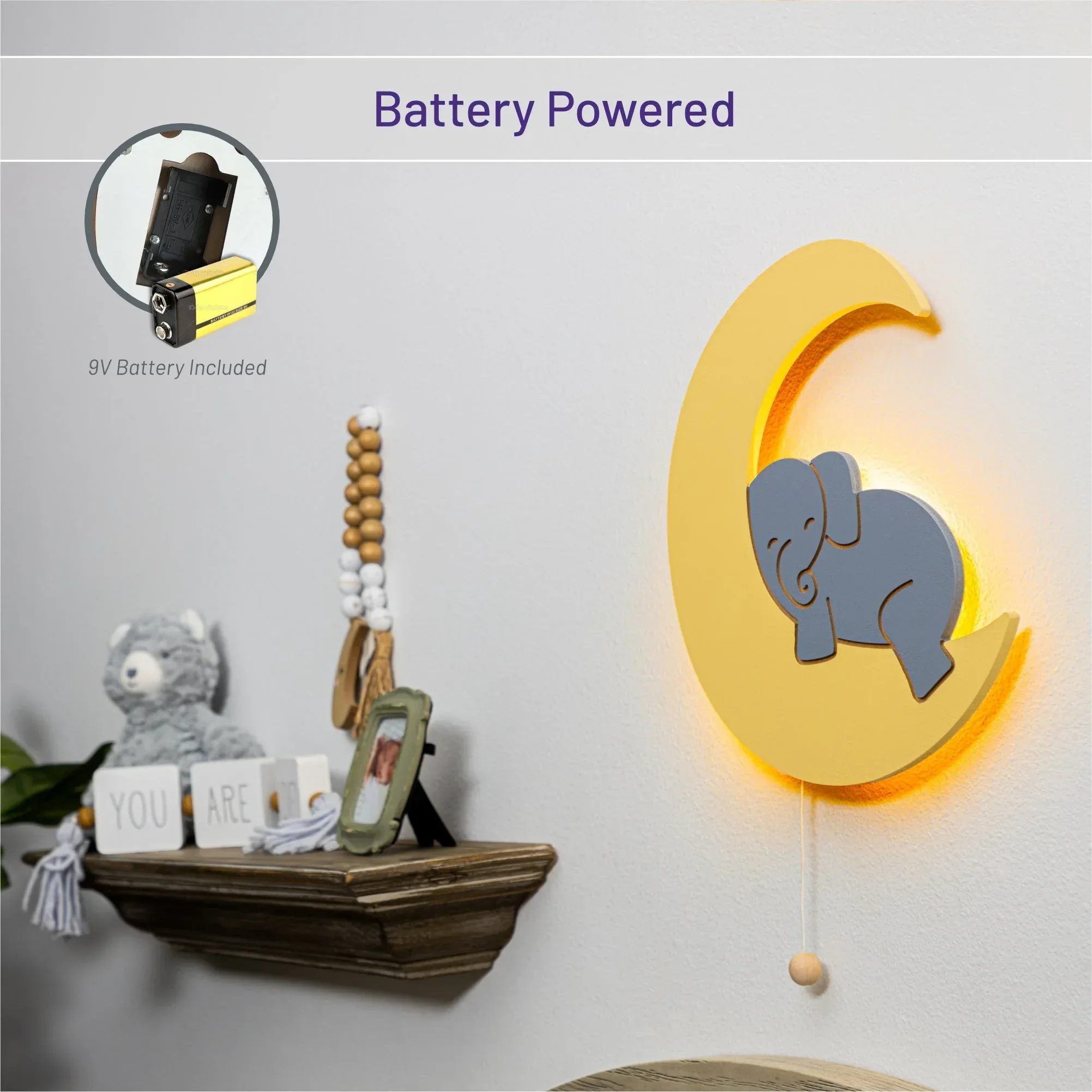 LumiDreams Wall Light - Kid's Decor Nightlight Elephant on Moon - Image 6
