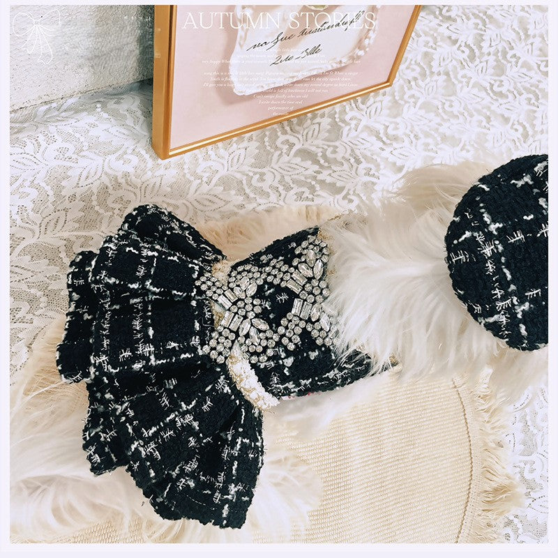 Luxury Black Tweed Rhinestone Dog Dress with Hat – Elegant French Couture Style - Image 7