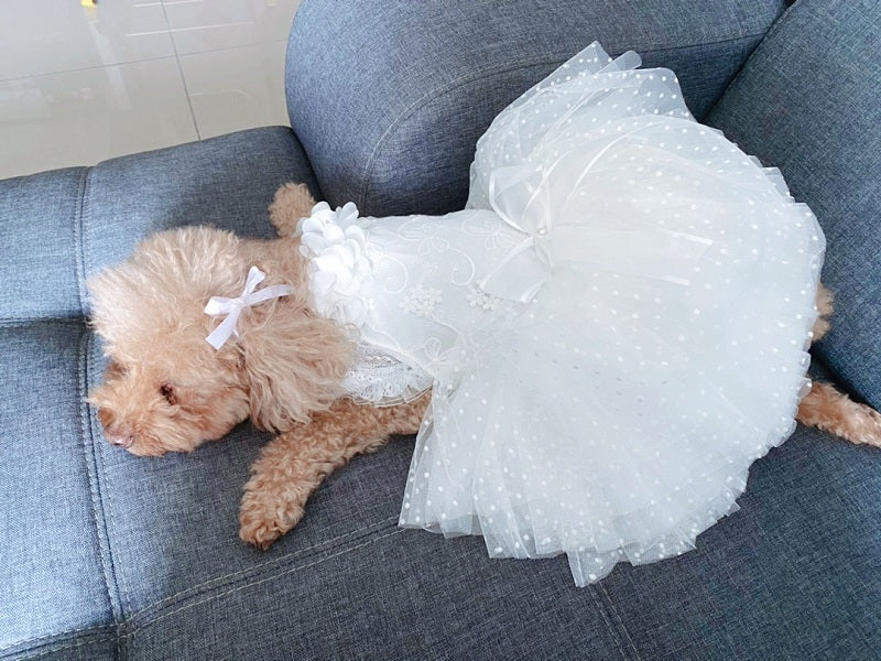 Luxury Classic White Pet Wedding Dress Elegant Floral Tulle Dog Dress - Image 4