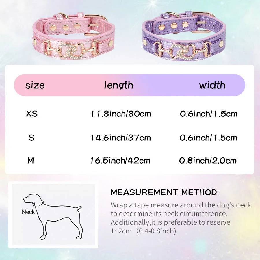 Luxury Crystal Heart Dog Collar – Pink & Purple Croc Texture - Image 3