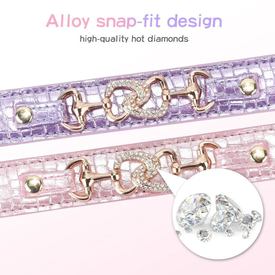Luxury Crystal Heart Dog Collar – Pink & Purple Croc Texture - Image 4