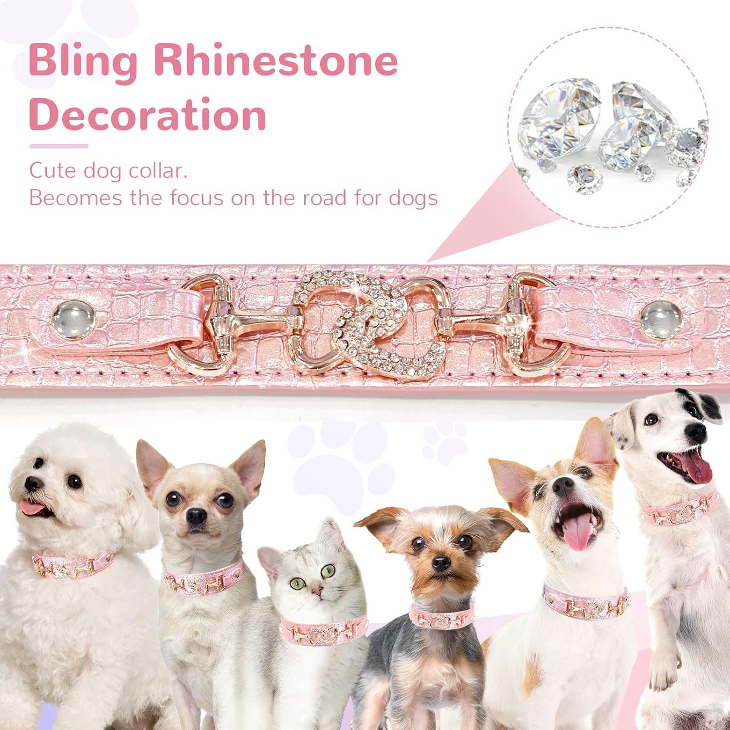 Luxury Crystal Heart Dog Collar – Pink & Purple Croc Texture - Image 5
