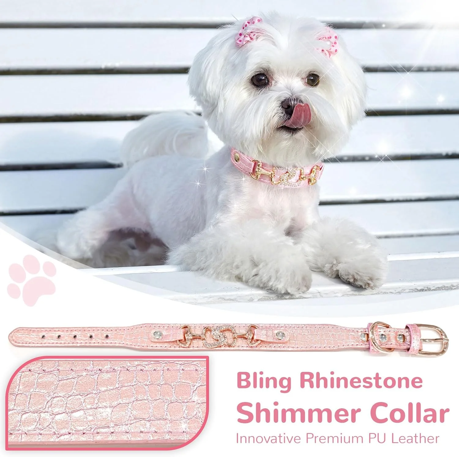 Luxury Crystal Heart Dog Collar – Pink & Purple Croc Texture - Image 6