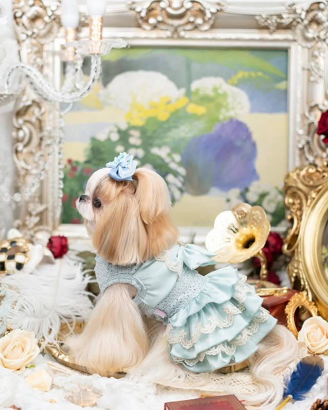 Luxury design high quality dog dress lace big bow - Image 4