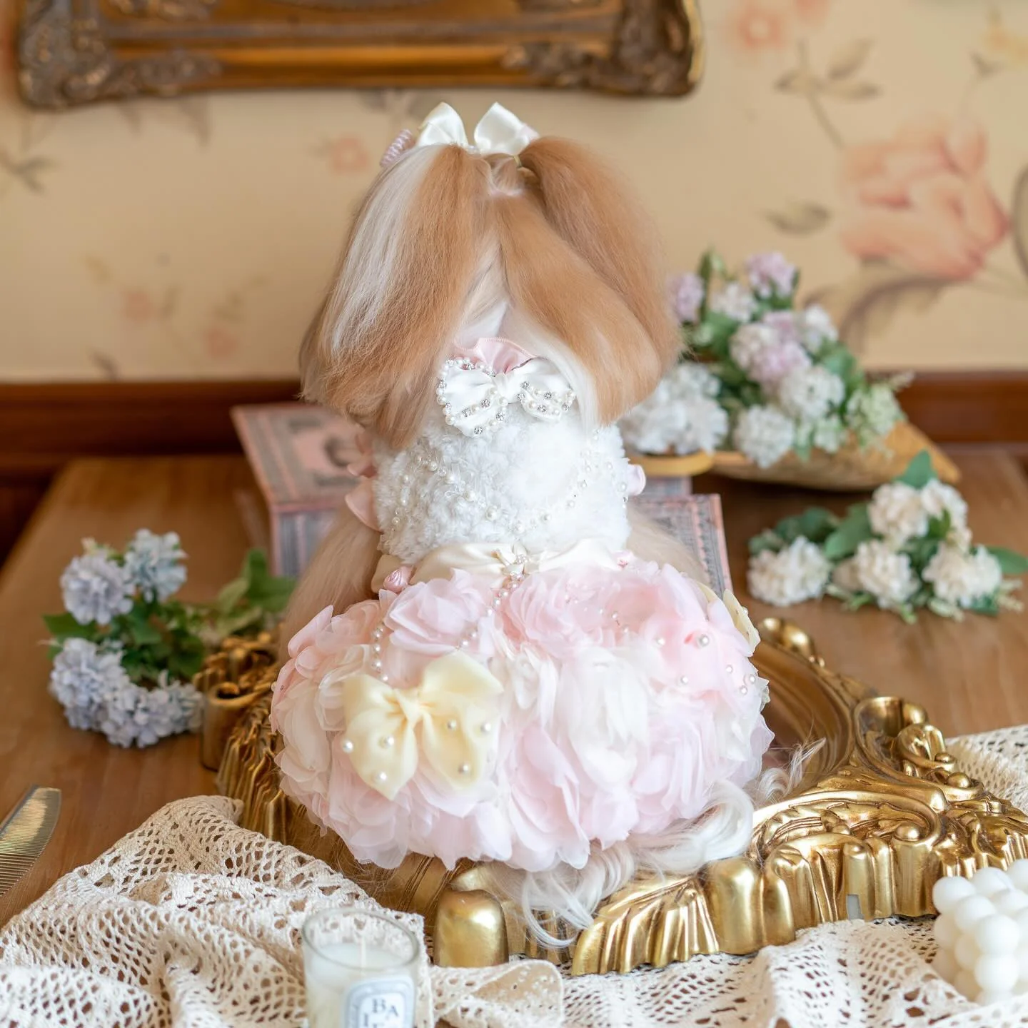 Luxury design Pearl Rose Fur dog Princess Dress - Image 2