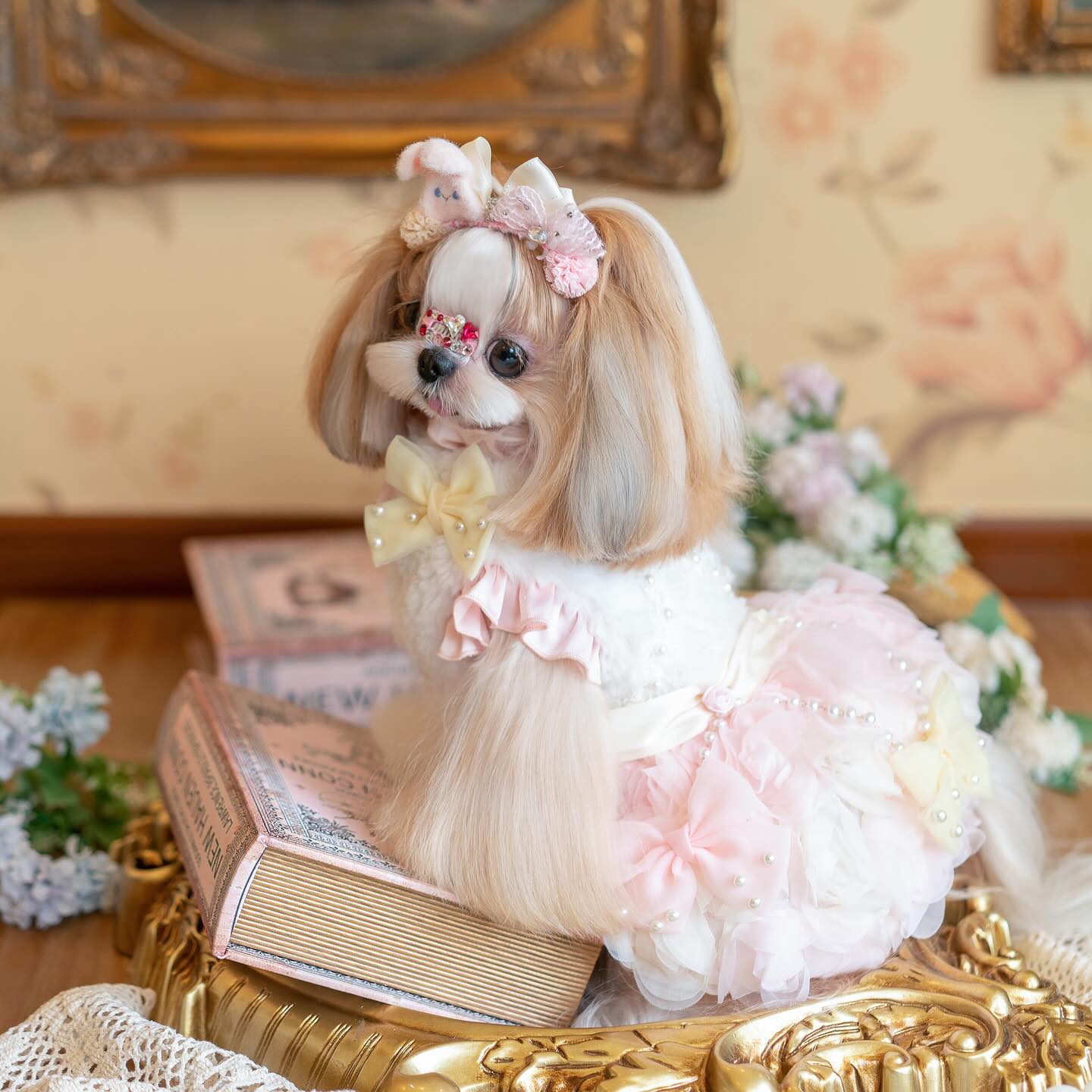 Luxury design Pearl Rose Fur dog Princess Dress - Image 3