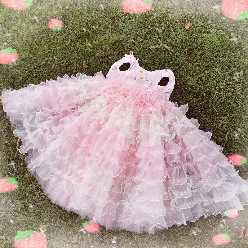 Luxury Dog Wedding Dress Pink Ball Gown - Image 3