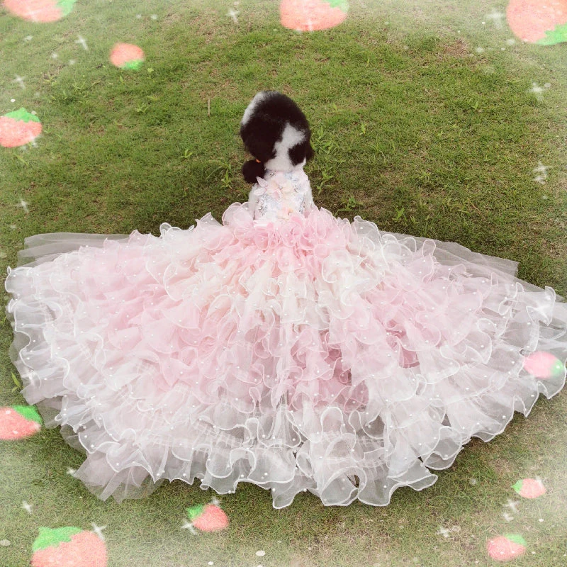 Luxury Dog Wedding Dress Pink Ball Gown - Image 4